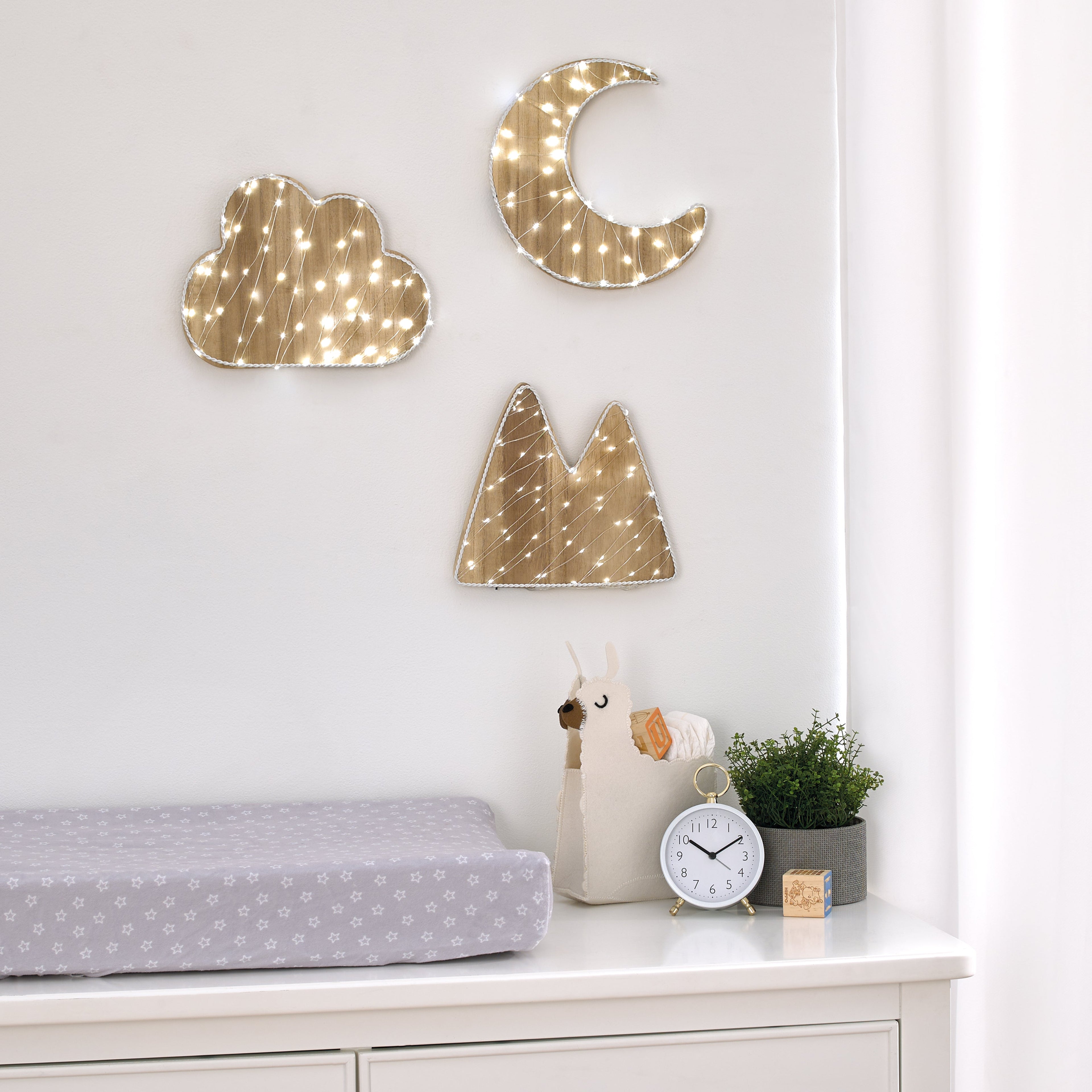 Moon Shaped Lighted LED Natural Wood Wall Decor