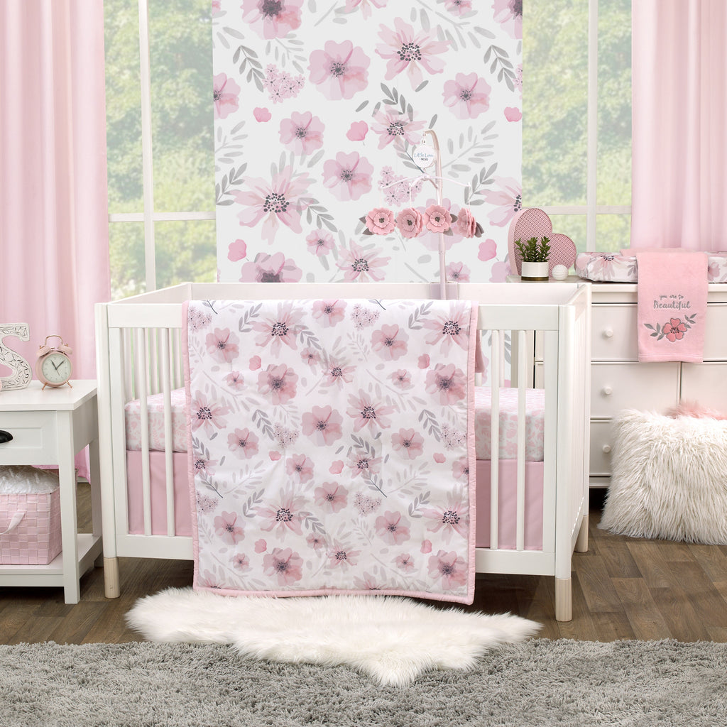 Beautiful Blooms Pink and White Floral Fitted Crib Sheet