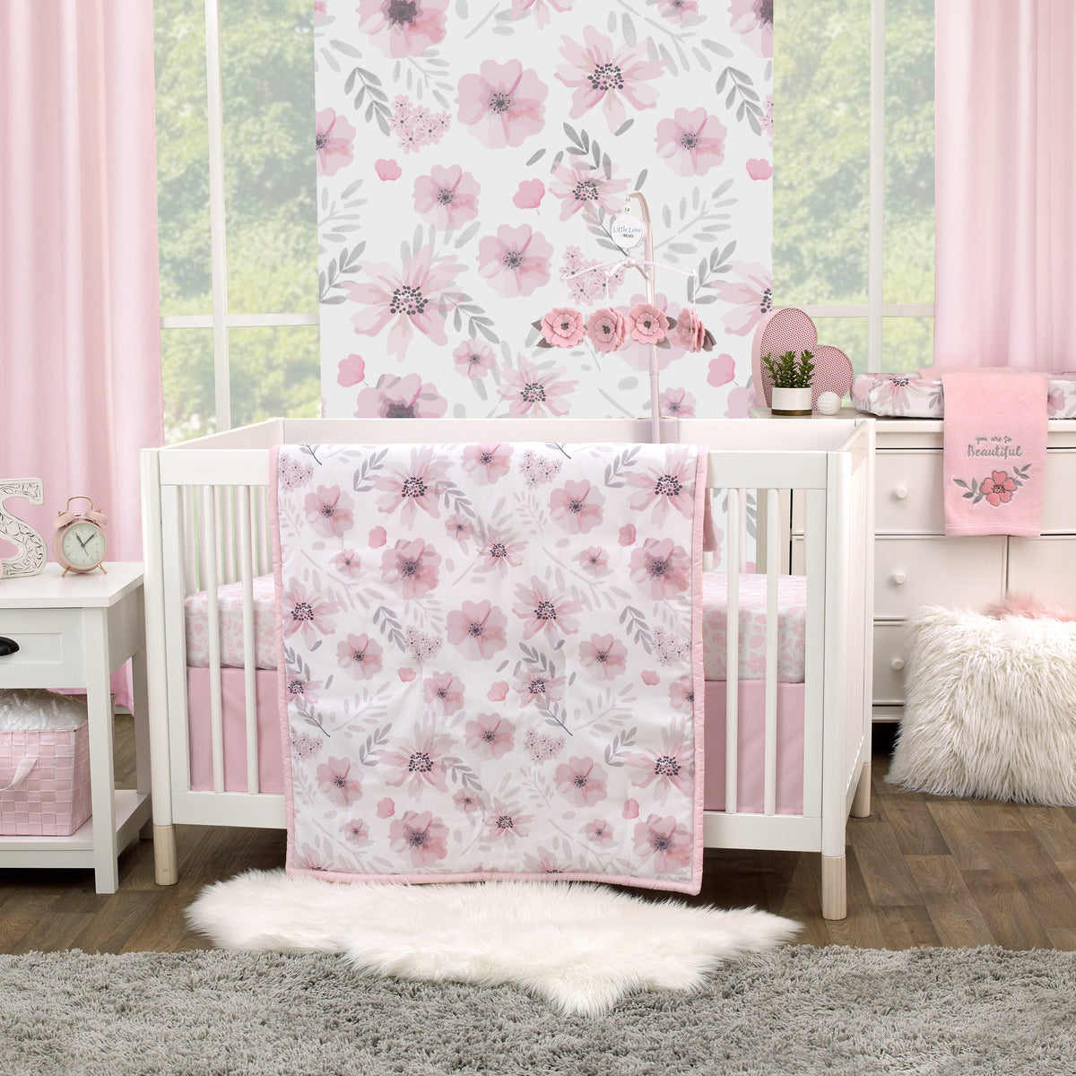 Beautiful Blooms Pink and White Floral Fitted Crib Sheet