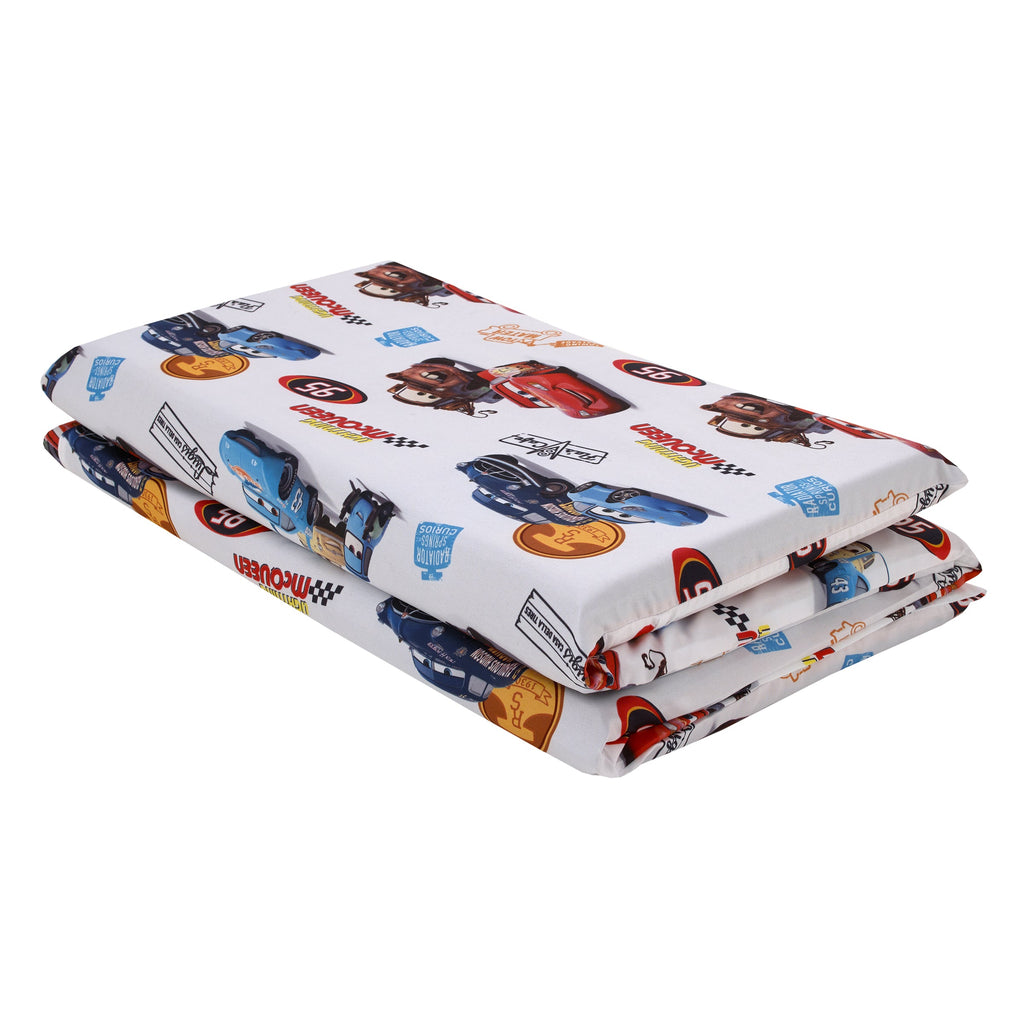 Cars Radiator Springs White, Blue, and Red Lightning McQueen and Tow-Mater Preschool Nap Pad Sheet