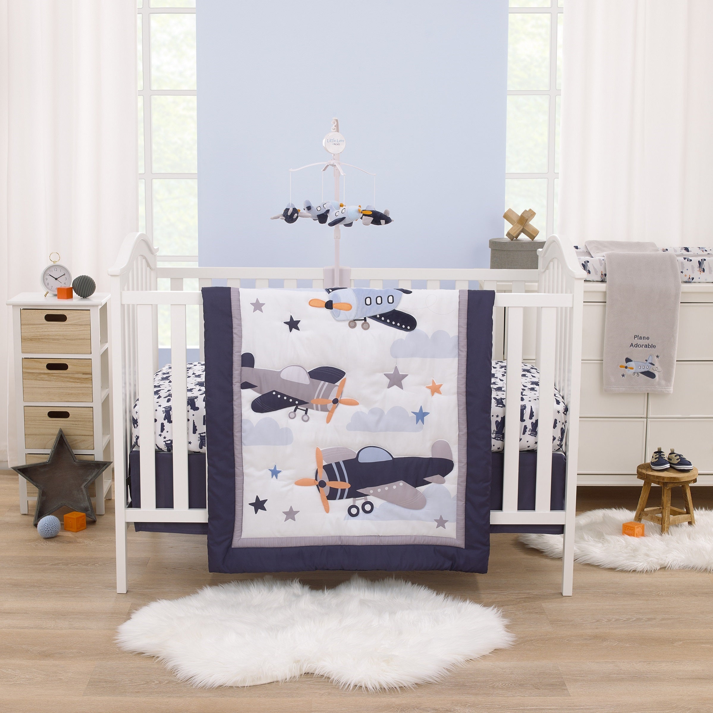 Soar High Little One Gray and Light Blue Airplane Super Soft Baby Blanket