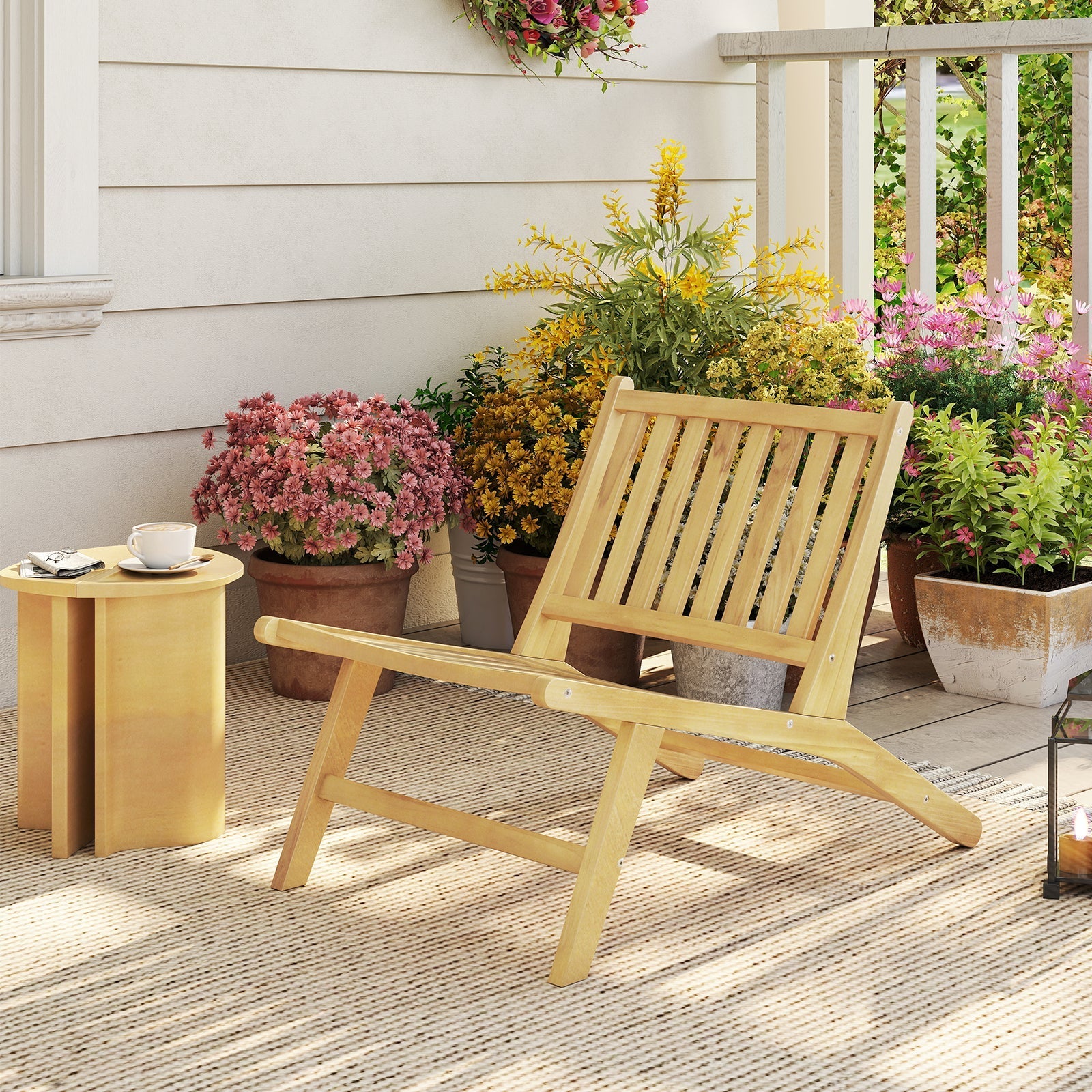 Teak Wood Outdoor Reclining Chair with Comfortable Backrest