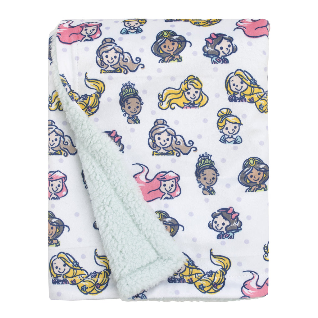 Princess White, Pink, Yellow, and Lavender Dot Super Soft Baby Blanket with Sherpa Back