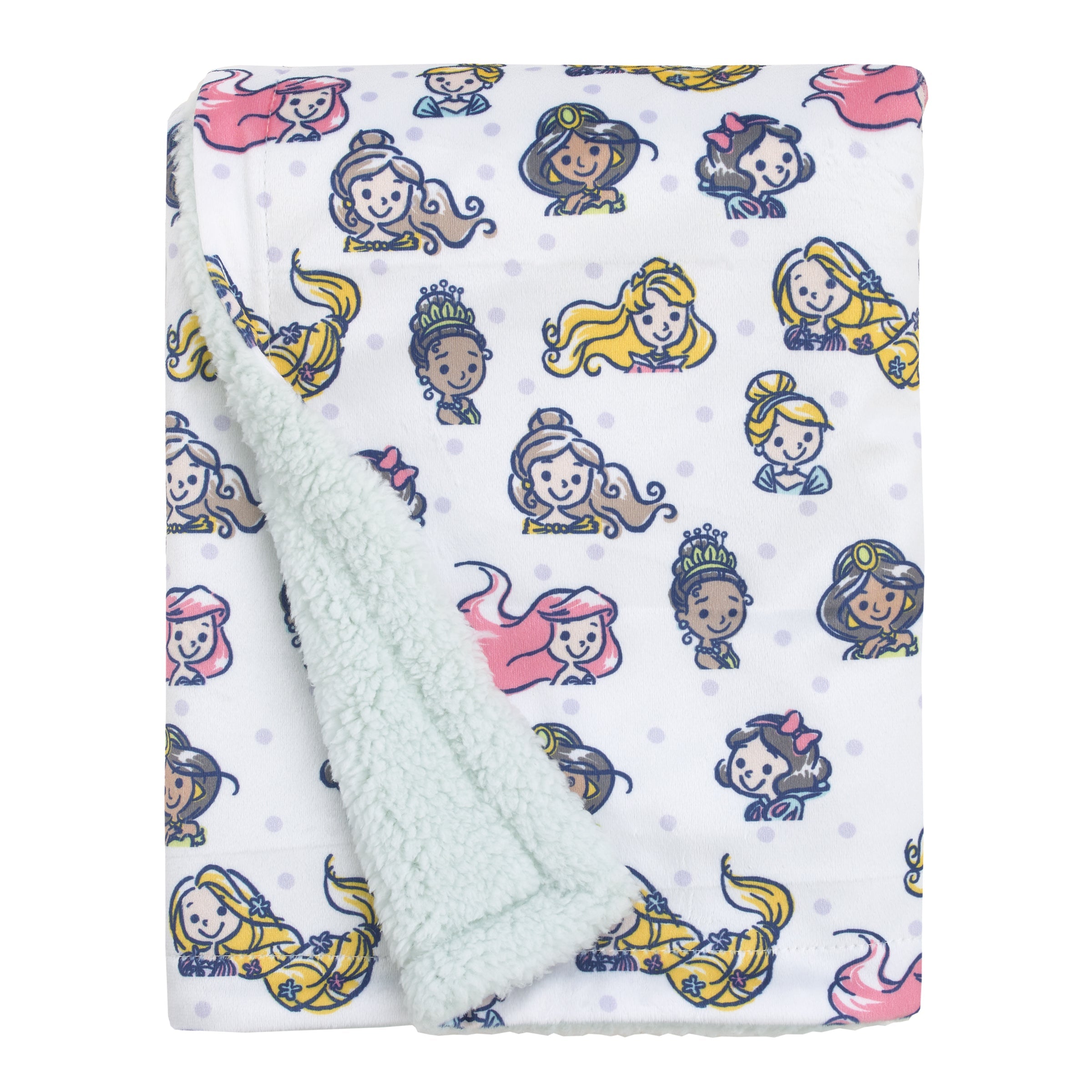 Princess White, Pink, Yellow, and Lavender Dot Super Soft Baby Blanket with Sherpa Back