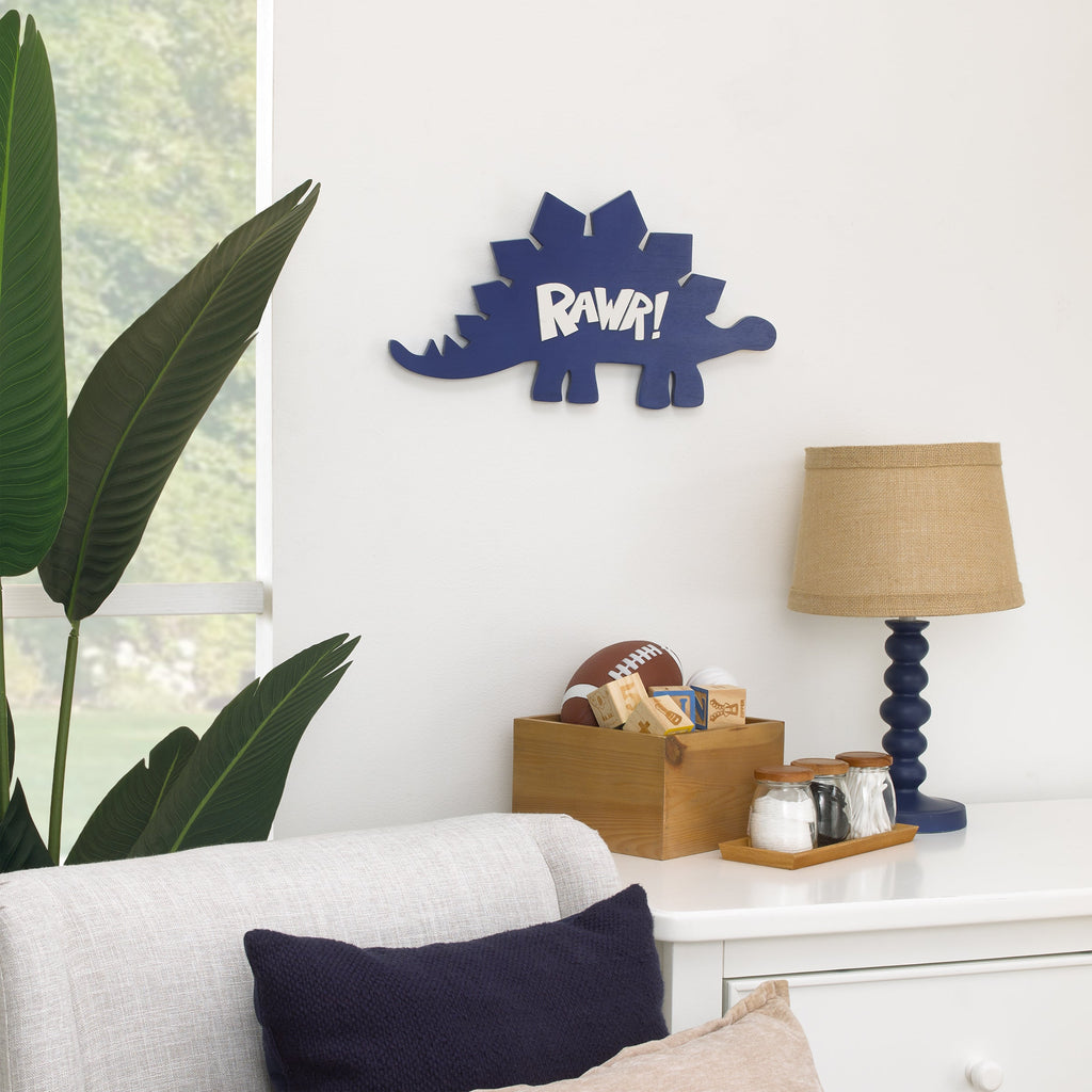 Dinosaur Shaped Rawr Blue and White Wood Wall DÃ©cor