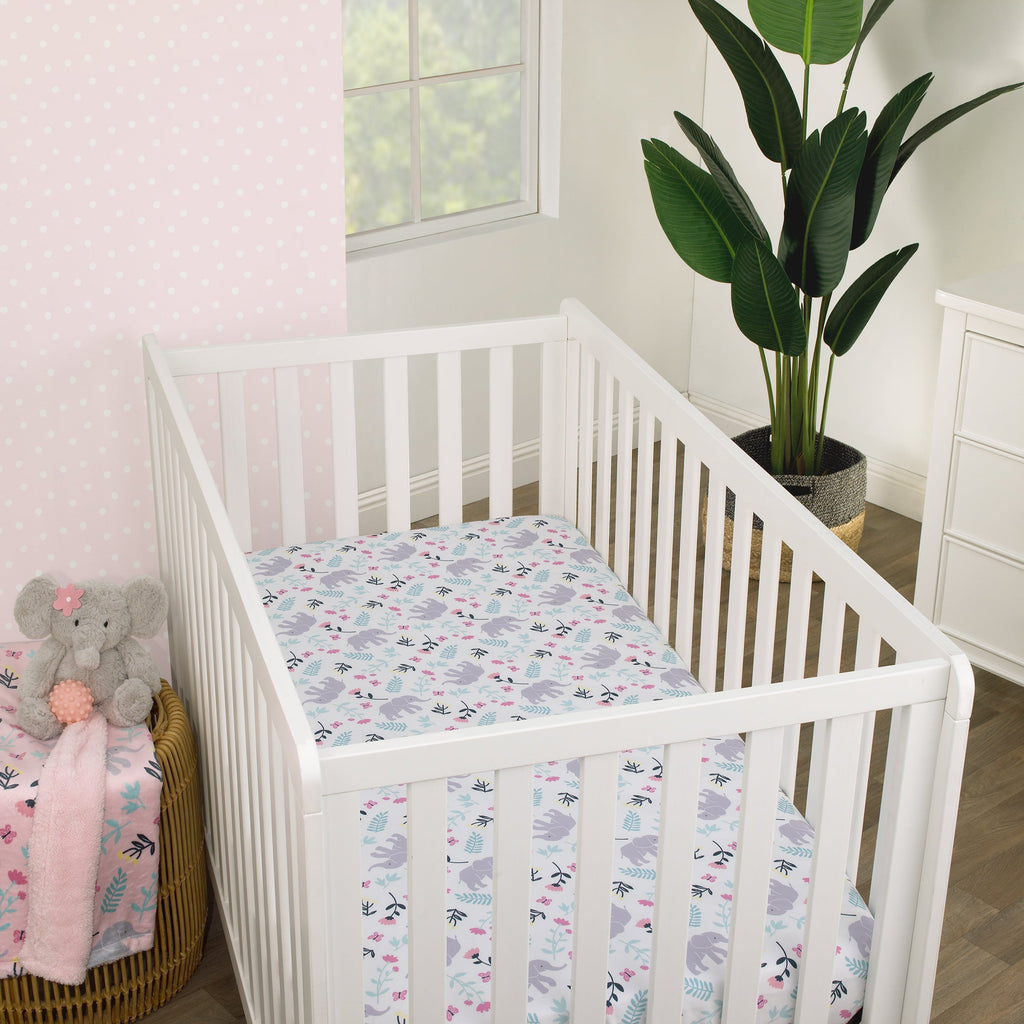 Floral Elephant White Multi Colored Super Soft Fitted Crib Sheet