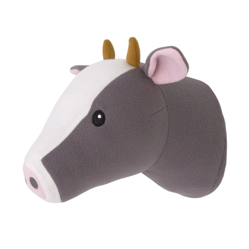 Plush Fleece Grey and White Cow Head Wall DÃ©cor