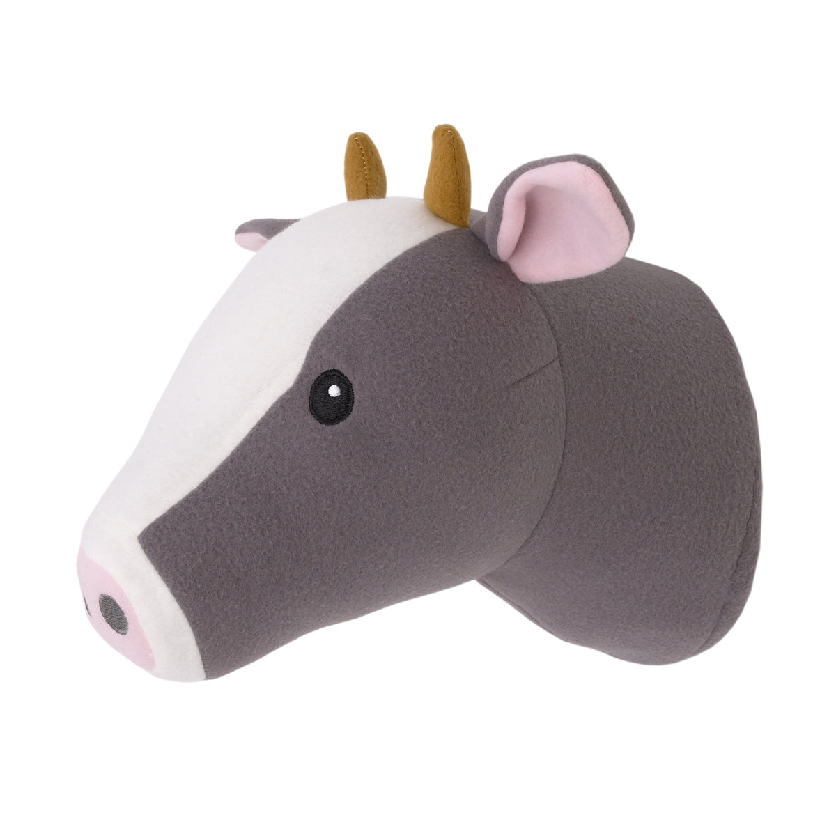 Plush Fleece Grey and White Cow Head Wall DÃ©cor