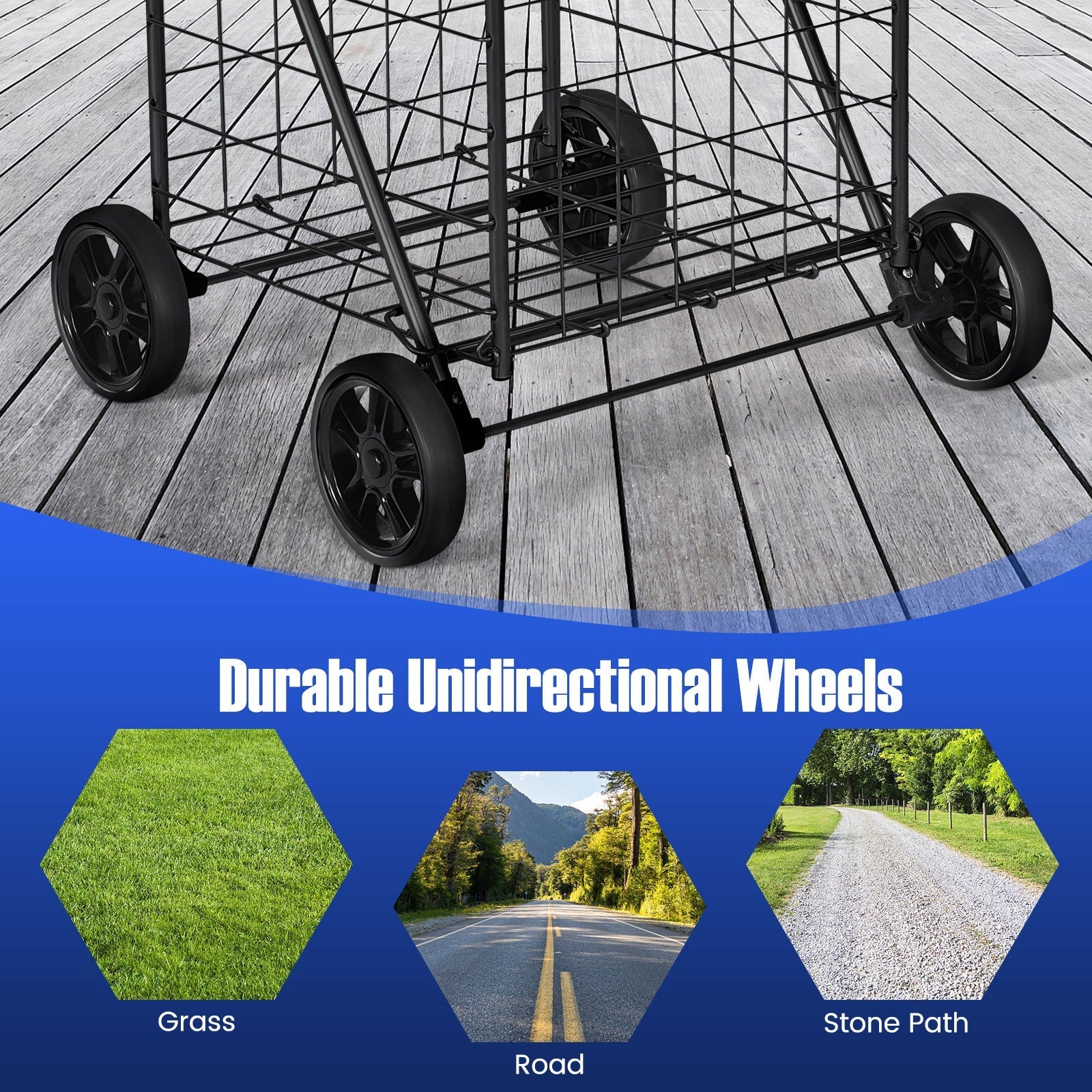Portable Folding Shopping Cart Utility for Grocery Laundry-Black