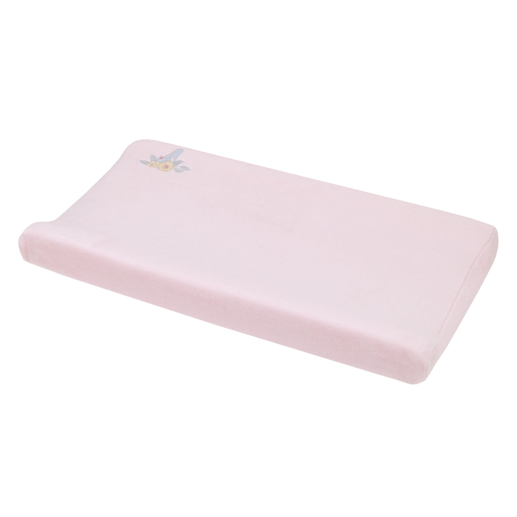 Sweet Princess Pink and Light Blue Appliqued Glass Slipper Contoured Changing Pad Cover