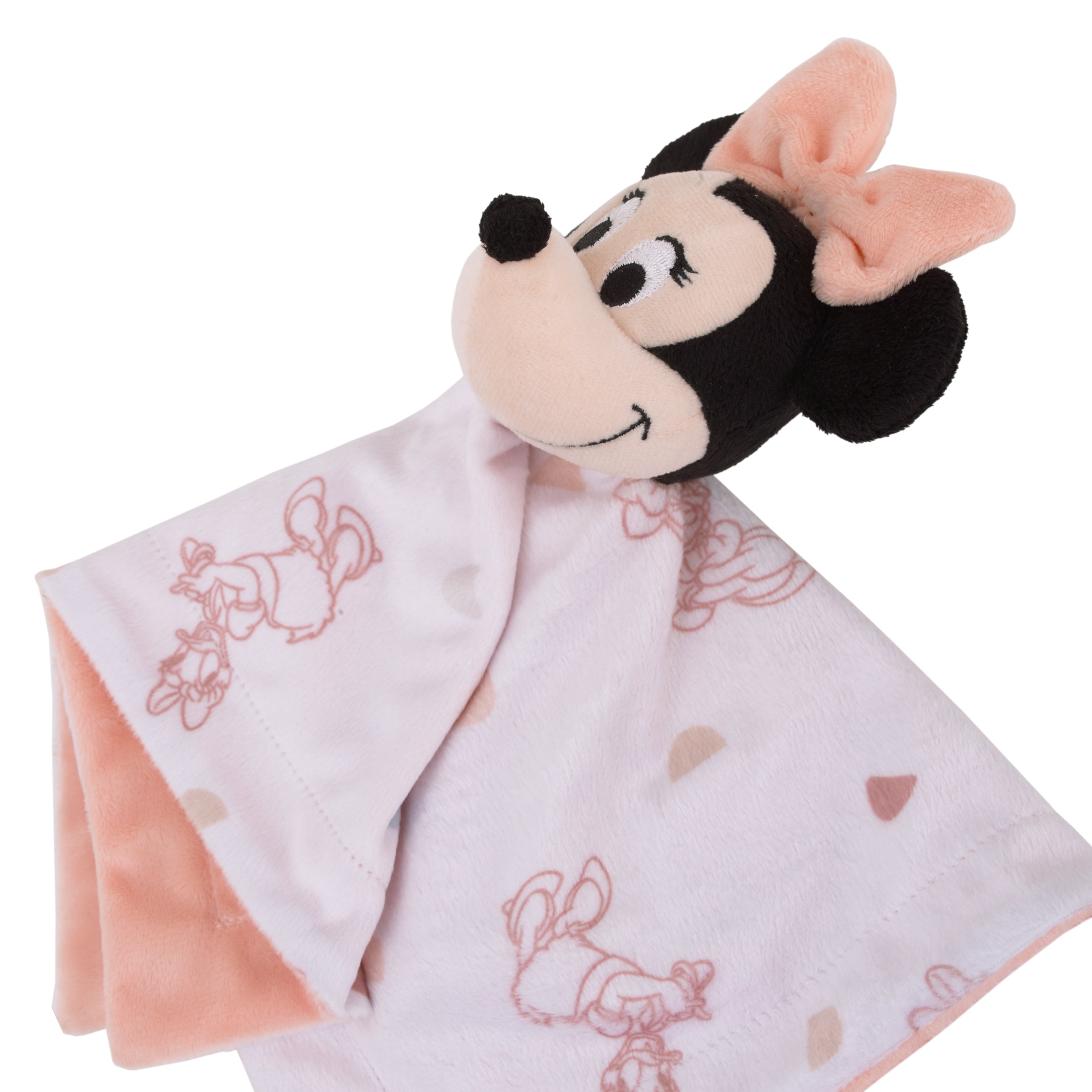 Minnie Mouse White, Light Blue, and Peach Super Soft Security Baby Blanket with Plush Minnie Mouse Head