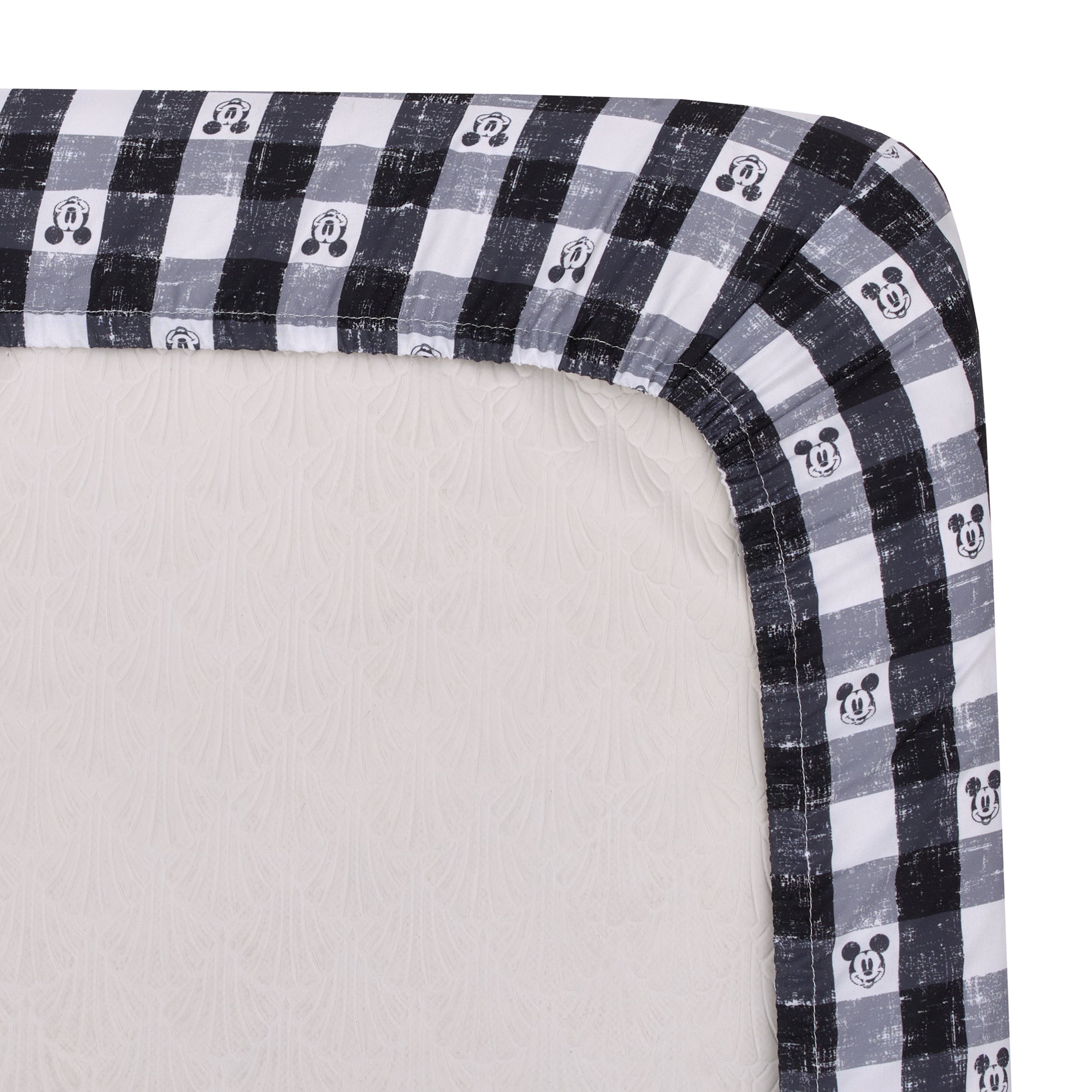 Mickey Mouse - Black, White and Gray Plaid Nursery Fitted Crib Sheet