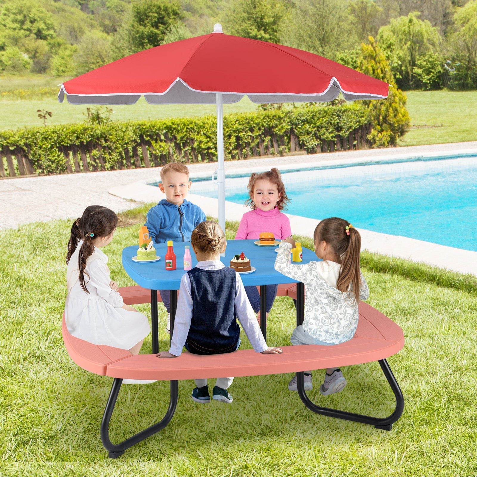 Toddler Outdoor Activity Table with Adjustable and Collapsible Umbrella