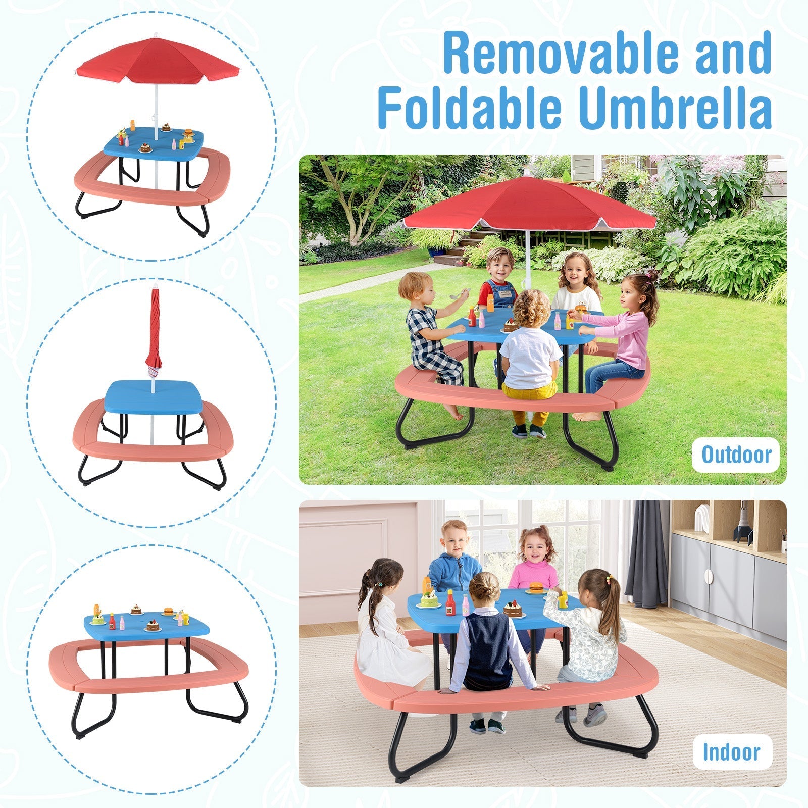 Toddler Outdoor Activity Table with Adjustable and Collapsible Umbrella