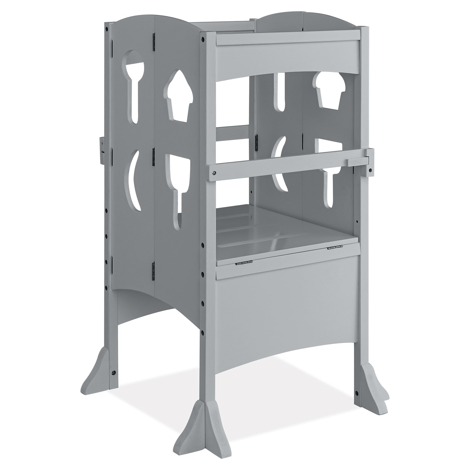 Folding Wooden Step Stool with Lockable Safety Rail for Toddler 3+