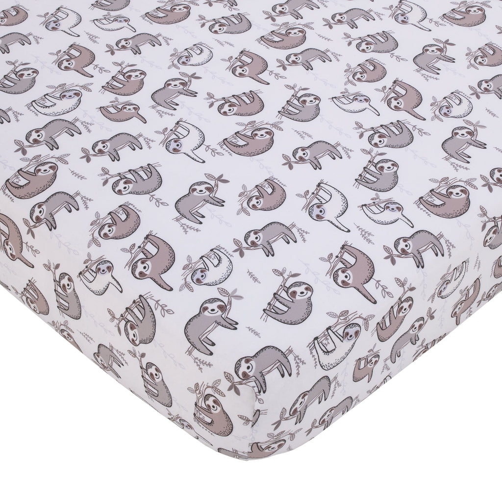 Sloth Let's Hang Out Grey, White and Charcoal 3 Piece Nursery Crib Bedding Set - Comforter, Crib Sheet, Dust Ruffle