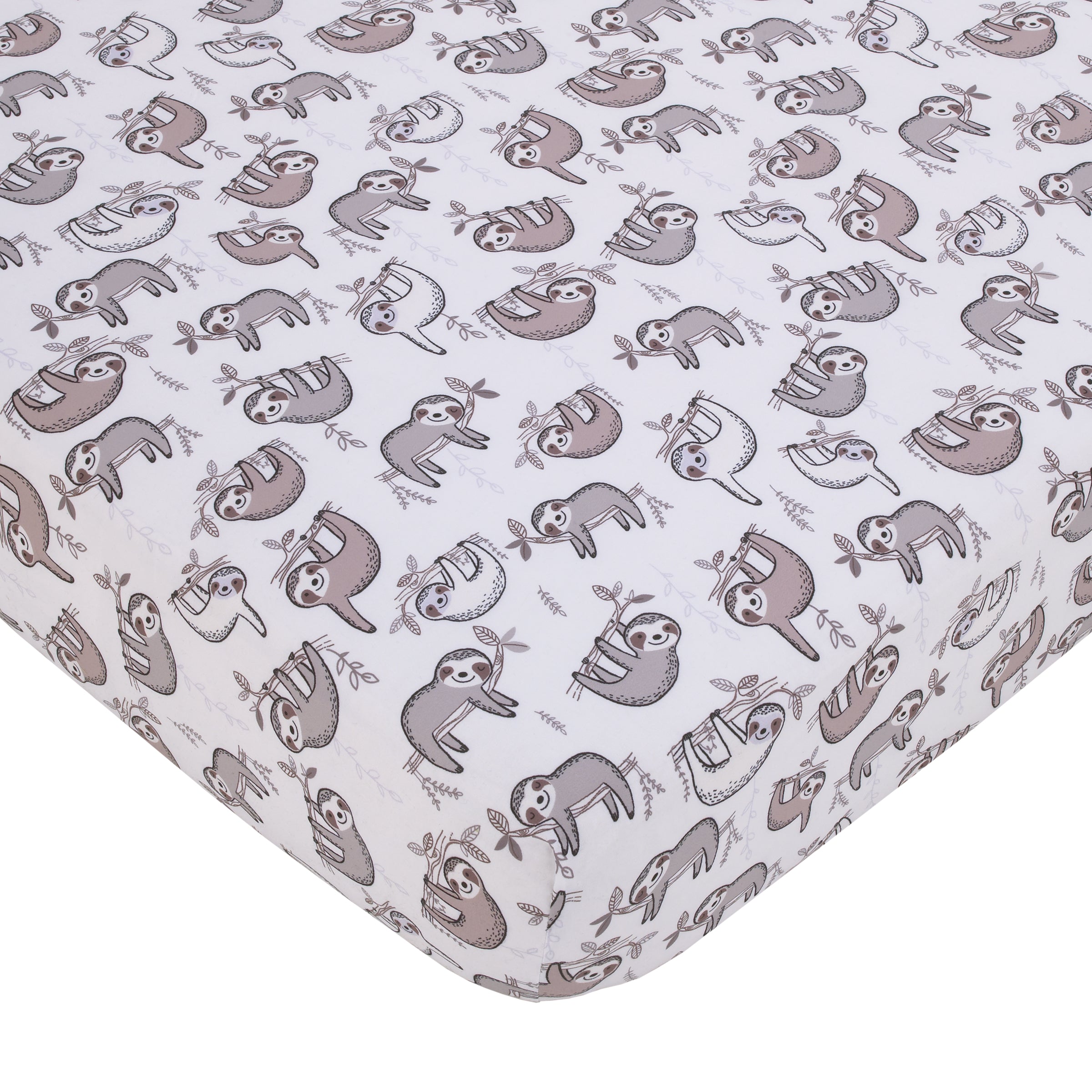 Sloth Let's Hang Out Grey, White and Charcoal 3 Piece Nursery Crib Bedding Set - Comforter, Crib Sheet, Dust Ruffle