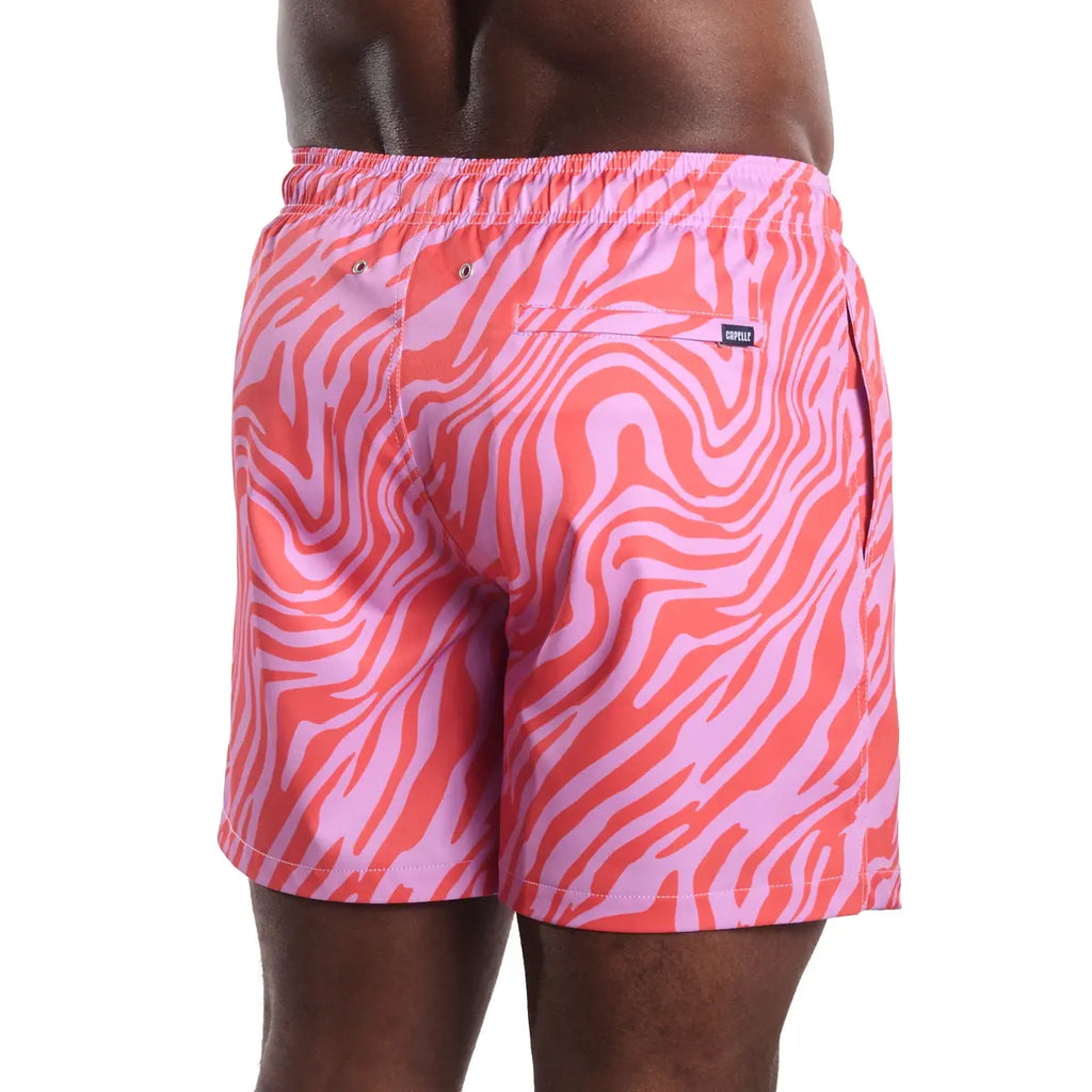 Tropical Swirl, Coral and Orchid Hybrid Short, Compression Lined Swim and Resort Trunk