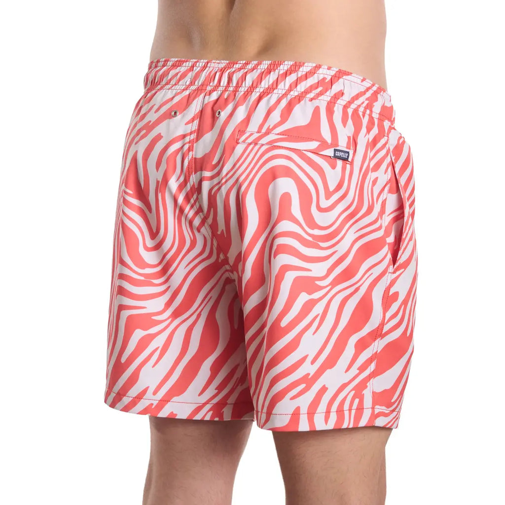 Tropical Swirl, Coral and Sand Hybrid Short, Compression Lined Swim and Resort Trunk