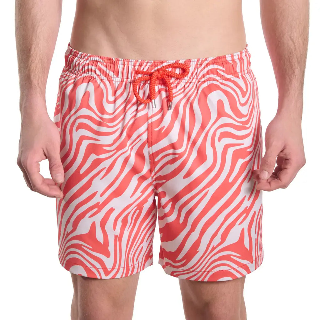 Tropical Swirl, Coral and Sand Hybrid Short, Compression Lined Swim and Resort Trunk