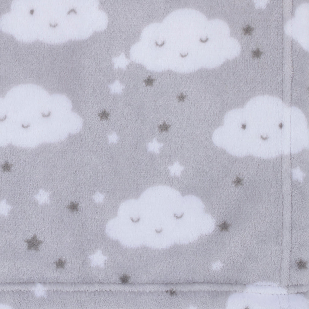 Little Love by NoJo Super Soft Gray and White Clouds and Stars Plush Baby Blanket