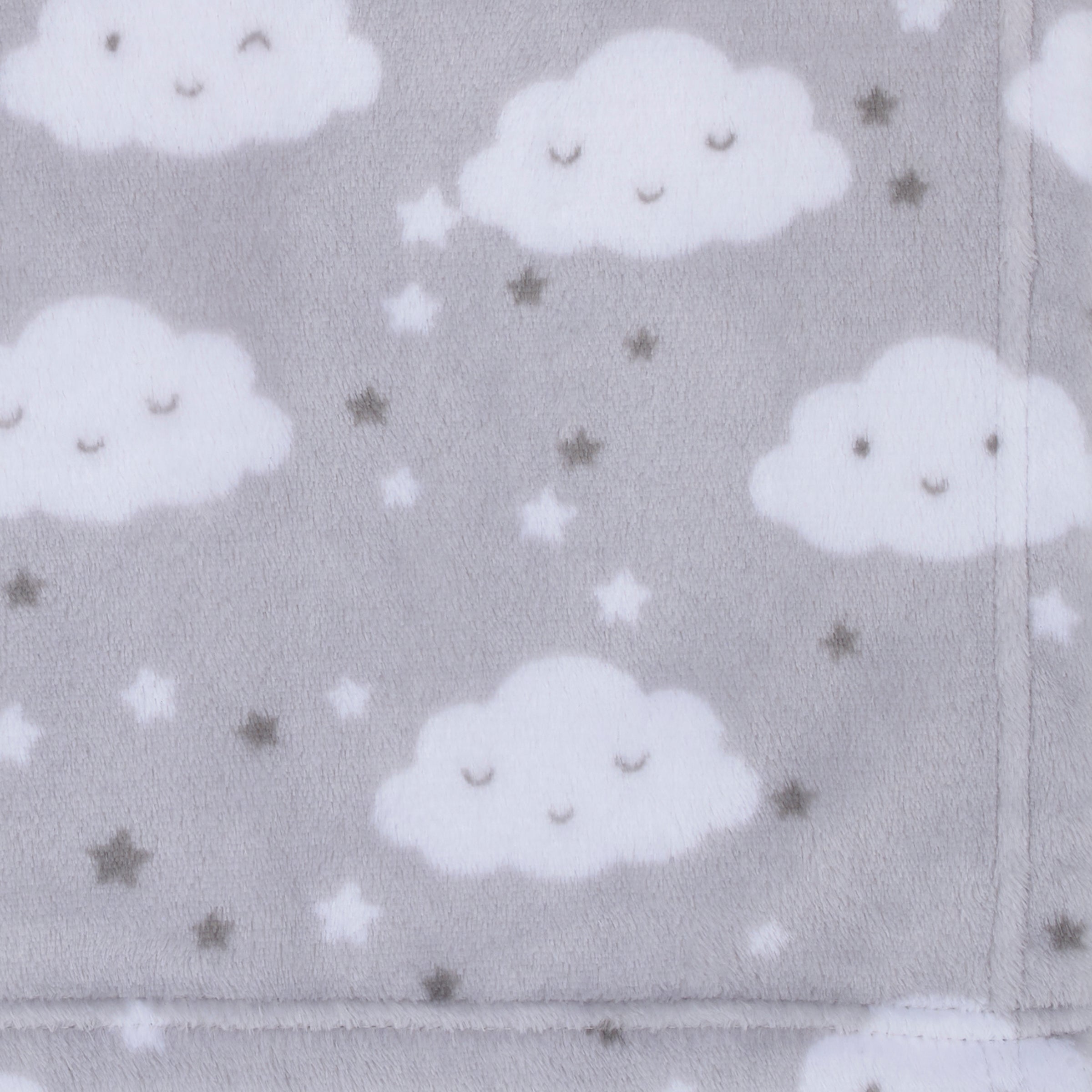 Little Love by NoJo Super Soft Gray and White Clouds and Stars Plush Baby Blanket