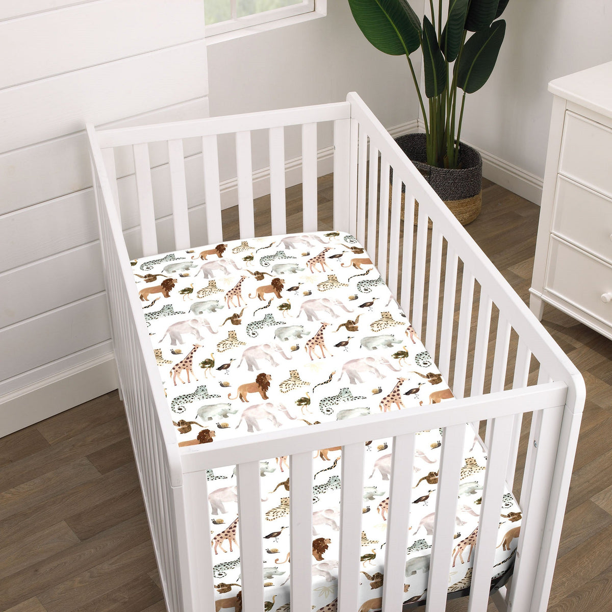 Water Color Jungle Friends Tan, Brown and Grey Super Soft Mini Crib Sheet