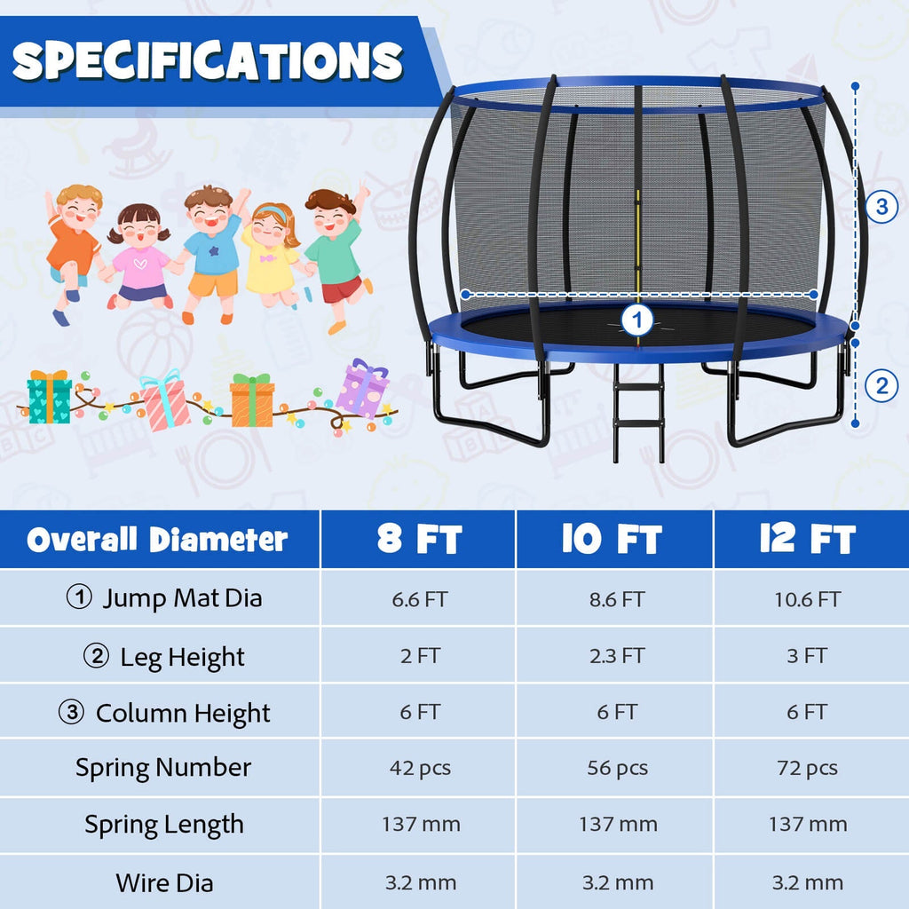 12FT ASTM Approved Recreational Trampoline with Ladder