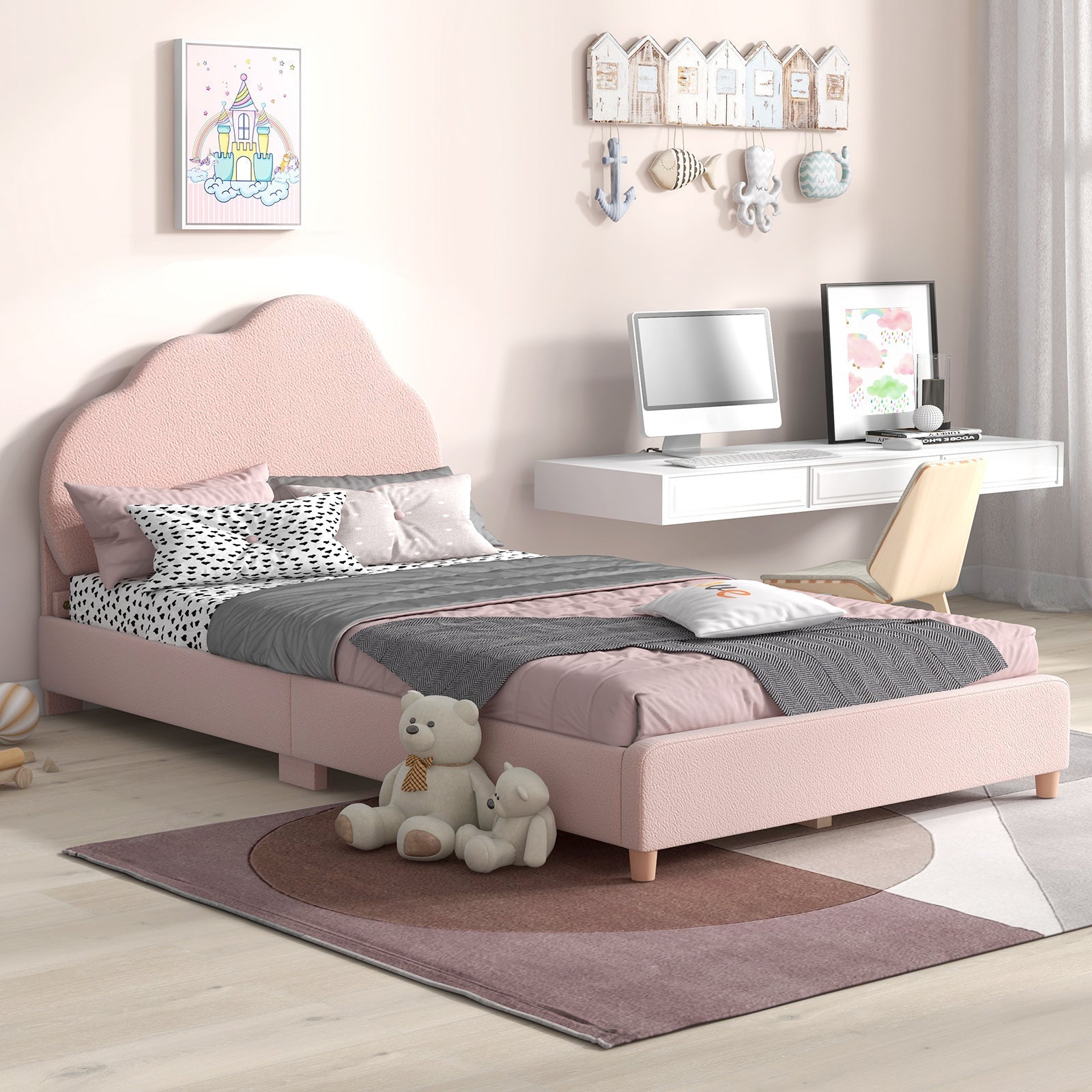 Twin Bed Frame with Height-Adjustable Headboard and Sturdy Wooden Slats