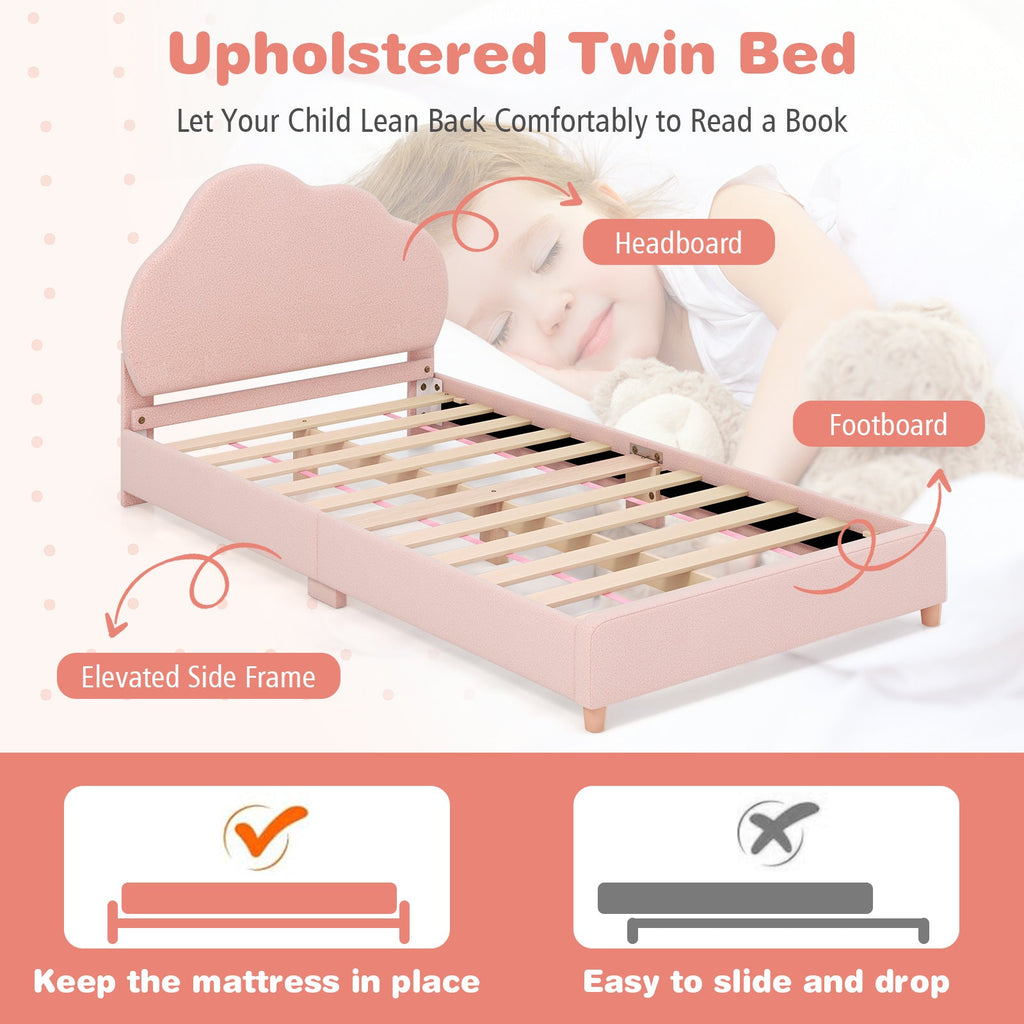 Twin Bed Frame with Height-Adjustable Headboard and Sturdy Wooden Slats