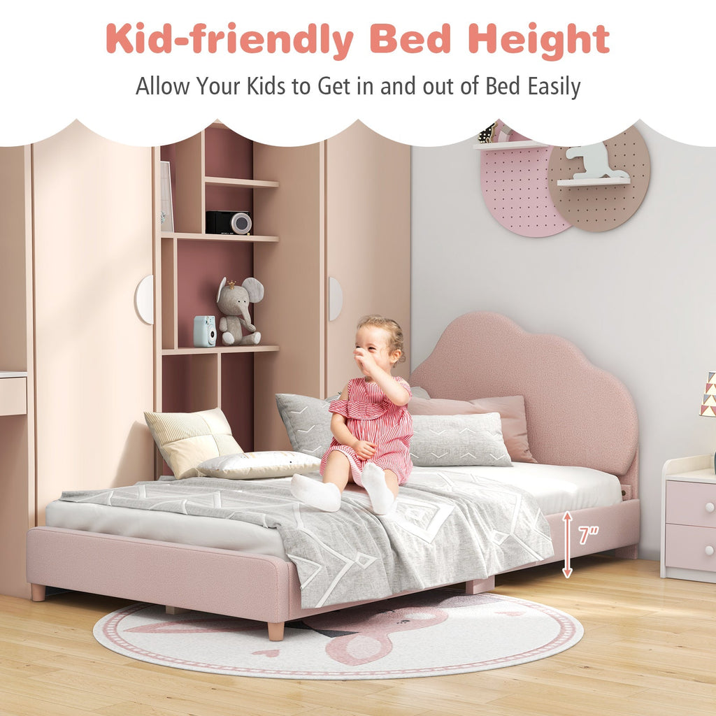 Twin Bed Frame with Height-Adjustable Headboard and Sturdy Wooden Slats