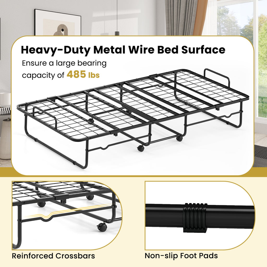Twin Size Folding Bed with Memory Foam Mattress and Heavy-duty Metal Frame