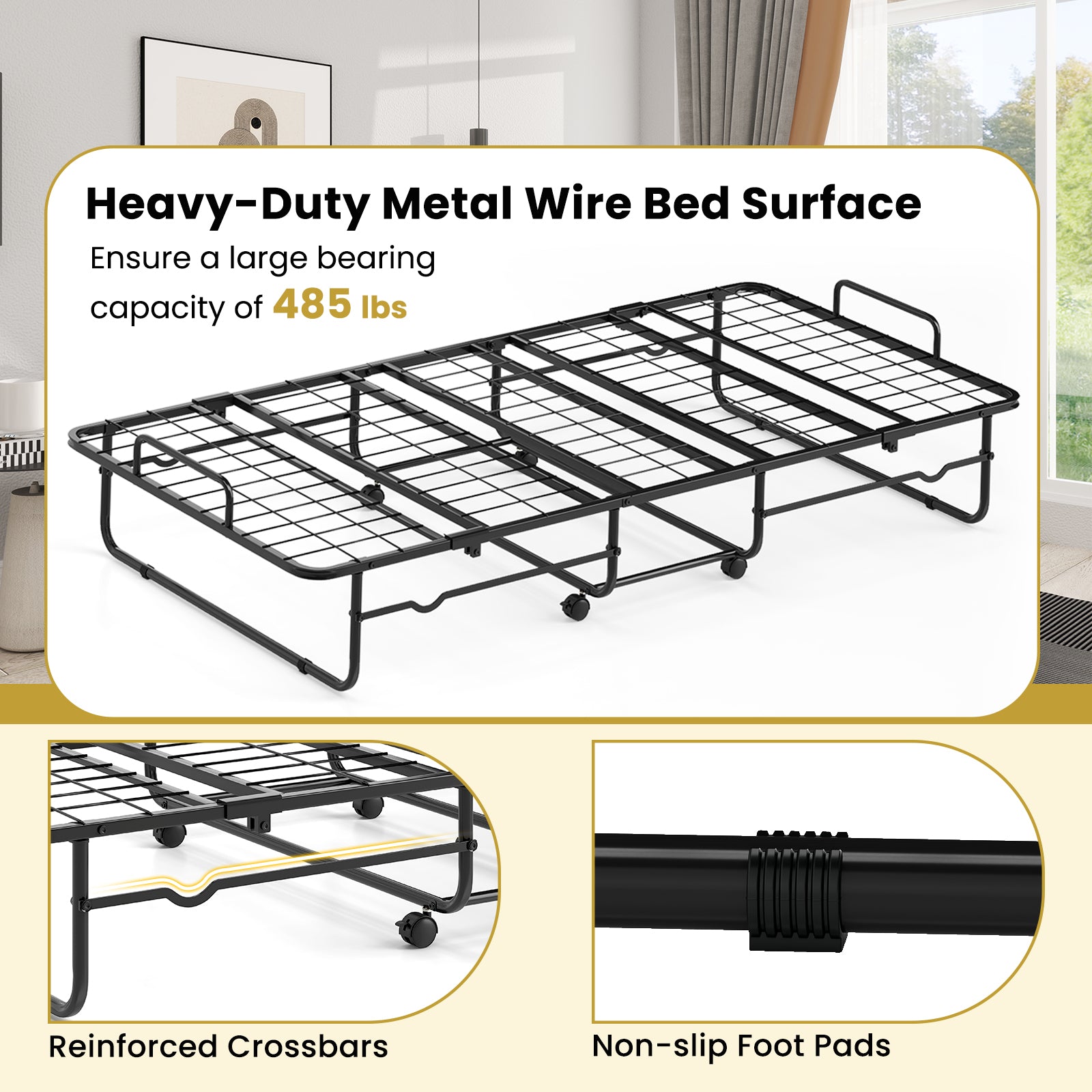 Twin Size Folding Bed with Memory Foam Mattress and Heavy-duty Metal Frame