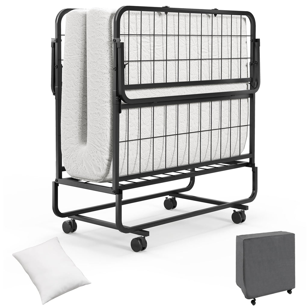 Cot Size Folding Bed with Memory Foam Mattress and Pillow