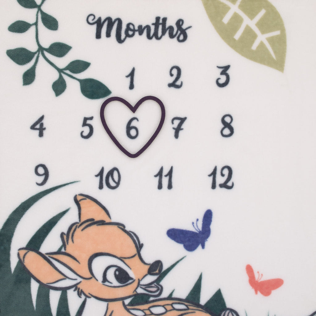Disney Bambi White and Green Little Treasure Super Soft Photo Op Milestone Baby Blanket