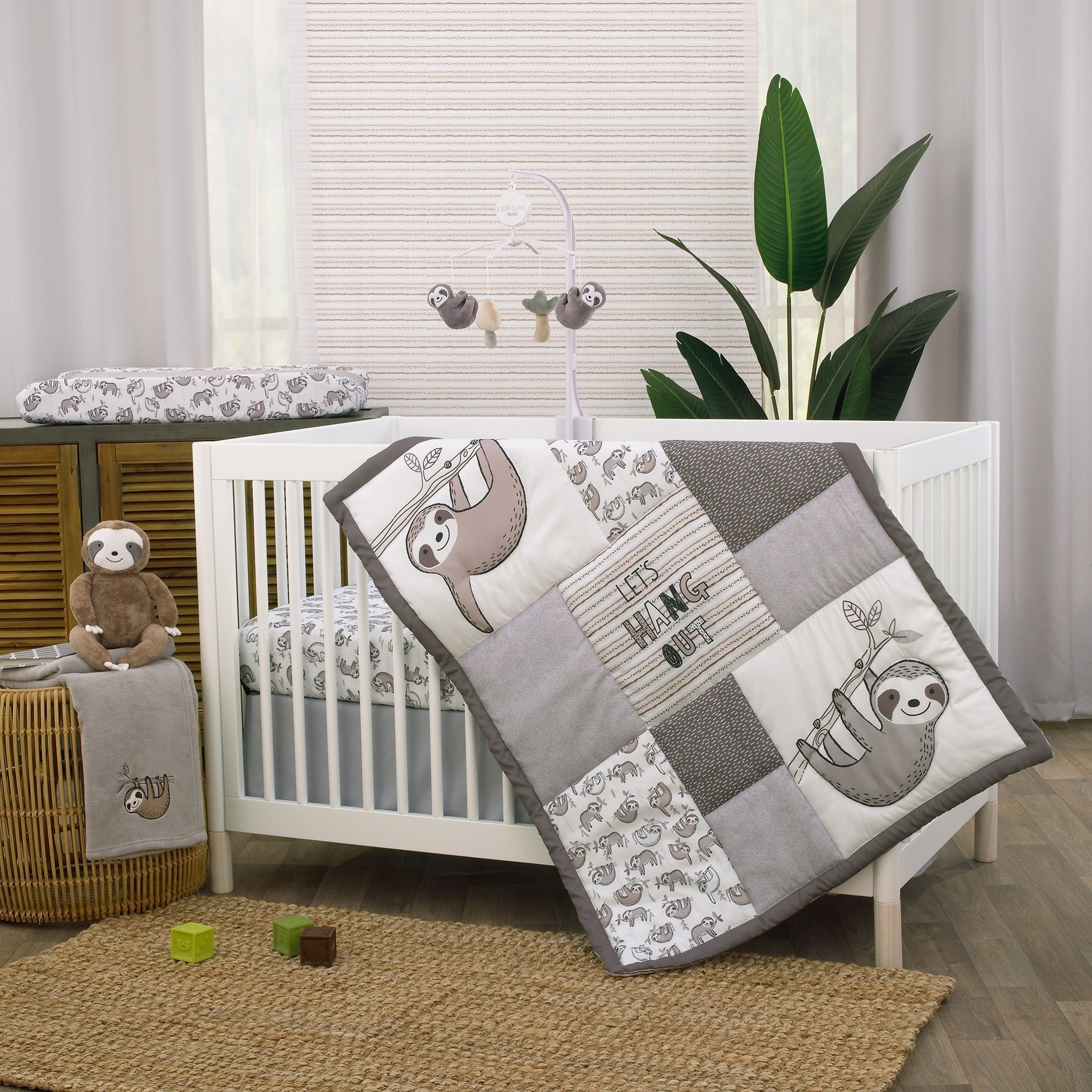Sloth Let's Hang Out Grey and White Changing Pad Cover
