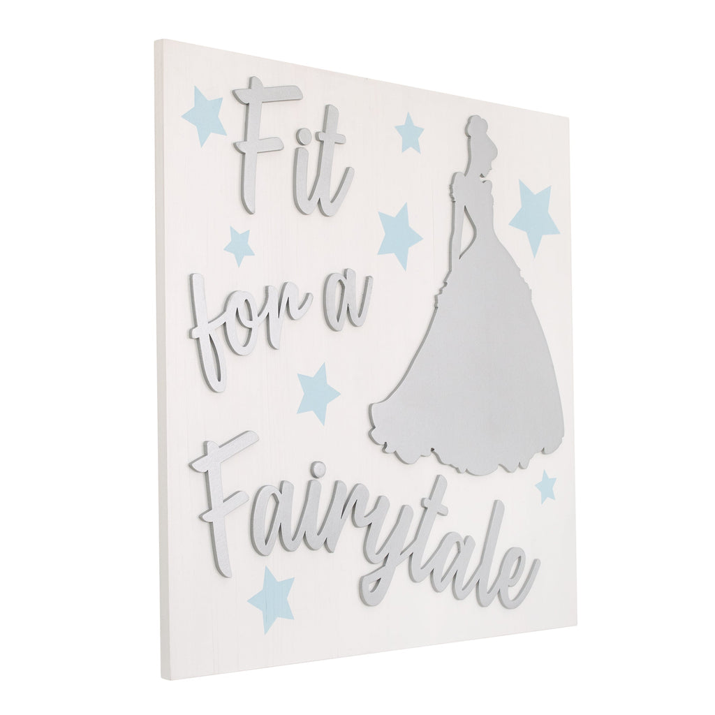 Princess "Fit For a Fairytale" White Wood, Light Blue and Metallic Silver Cinderella Wall Decor