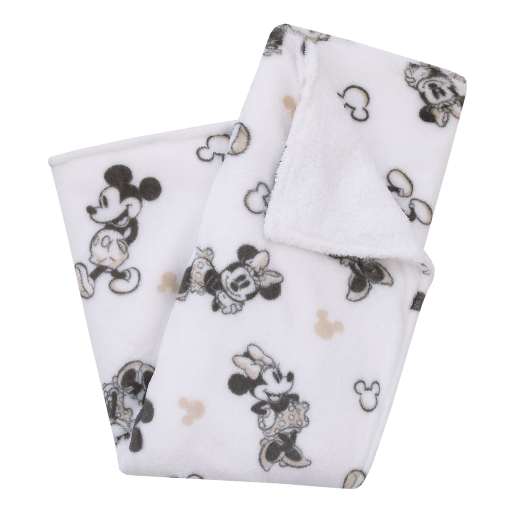 Mickey and Minnie Mouse Black and White Super Soft Sherpa Baby Blanket