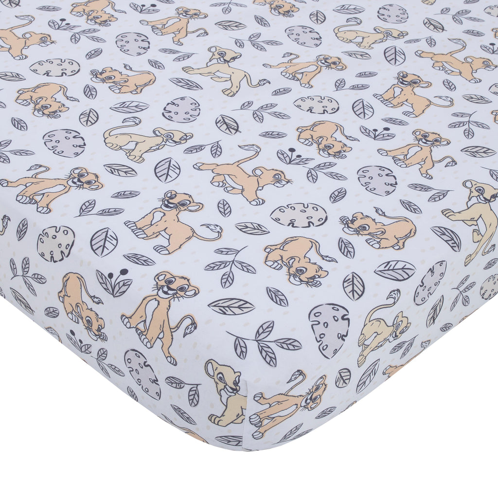 Lion King Daddy's Little Cub Grey, White and Tan Simba and Nala 6 Piece Nursery Crib Bedding Set - Comforter, Two Fitted Crib Sheets, Crib Skirt, Blanket and Changing Pad Cover