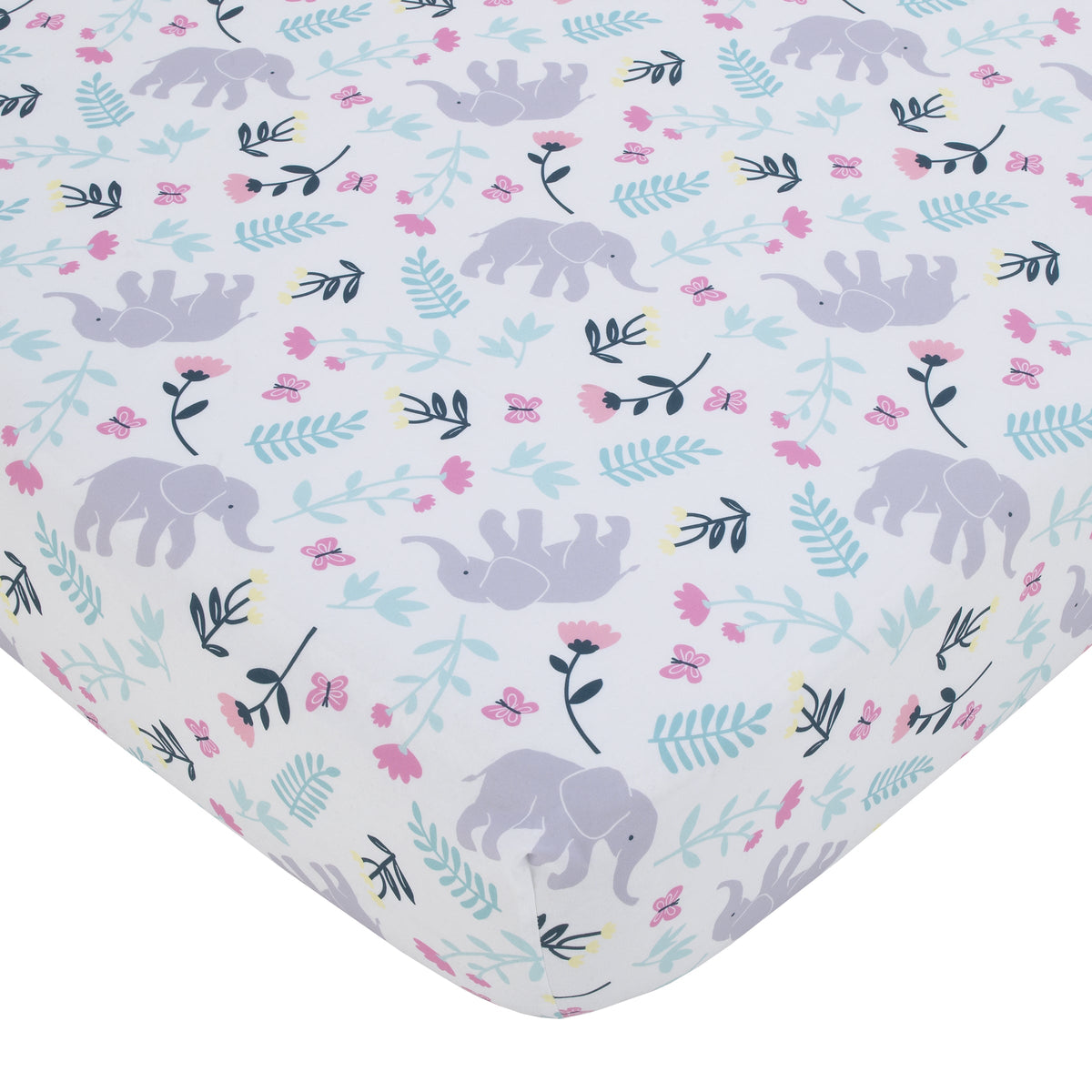 Floral Elephant White Multi Colored Super Soft Fitted Crib Sheet