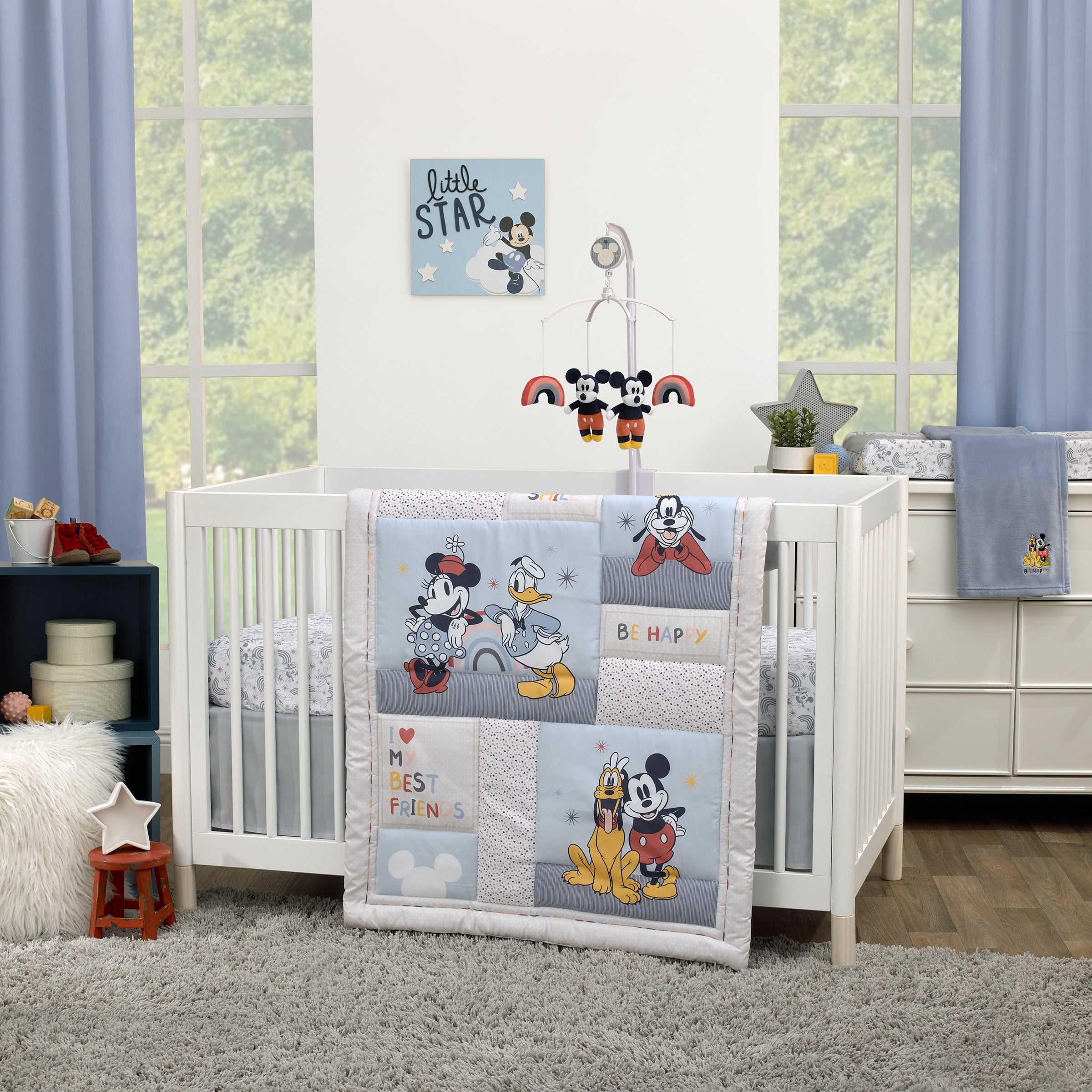 Mickey Mouse Little Star Blue and White Clouds and Stars Wood Wall DÃ©cor
