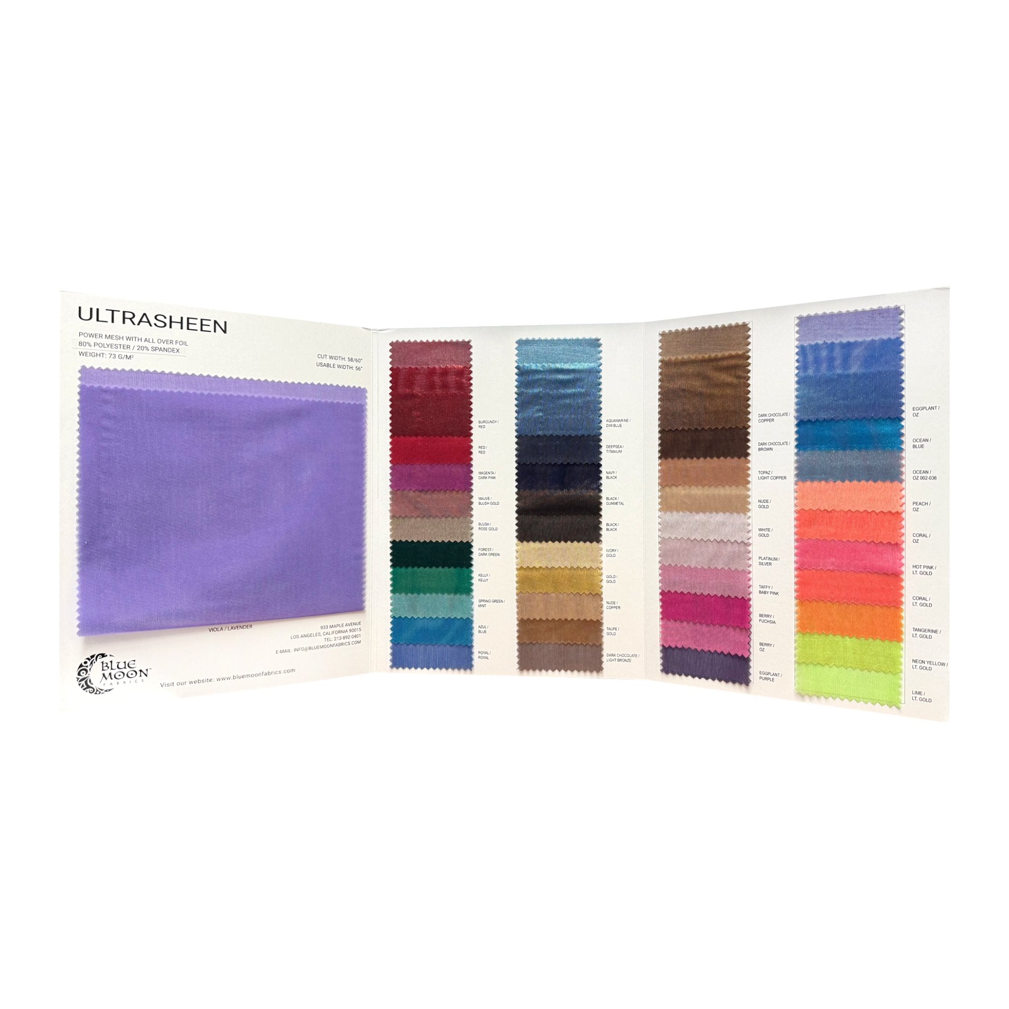 Ultrasheen Foiled Power Mesh Color Card | Blue Moon Fabrics