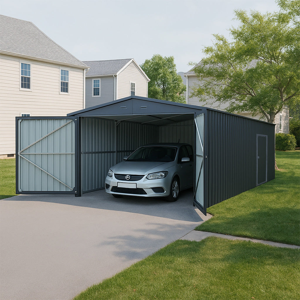 13'x20' Plus Upgraded Metal Shed w/ Double Front Doors & Side Entry Door