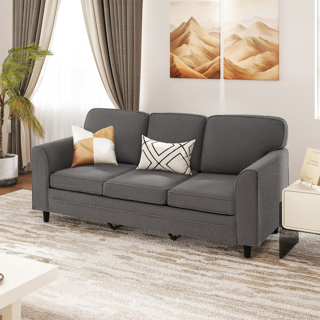 Upholstered Teddy Velvet 3-Seat Sofa with Comfy Back Pillows