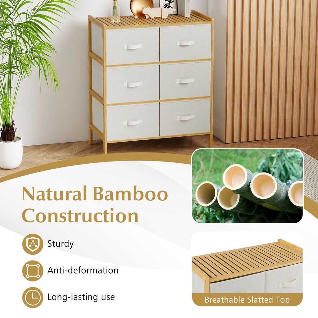 Fabric Dresser with 6 Drawers with 6 Folding Fabric Bins for Bedroom Living Room-Natural