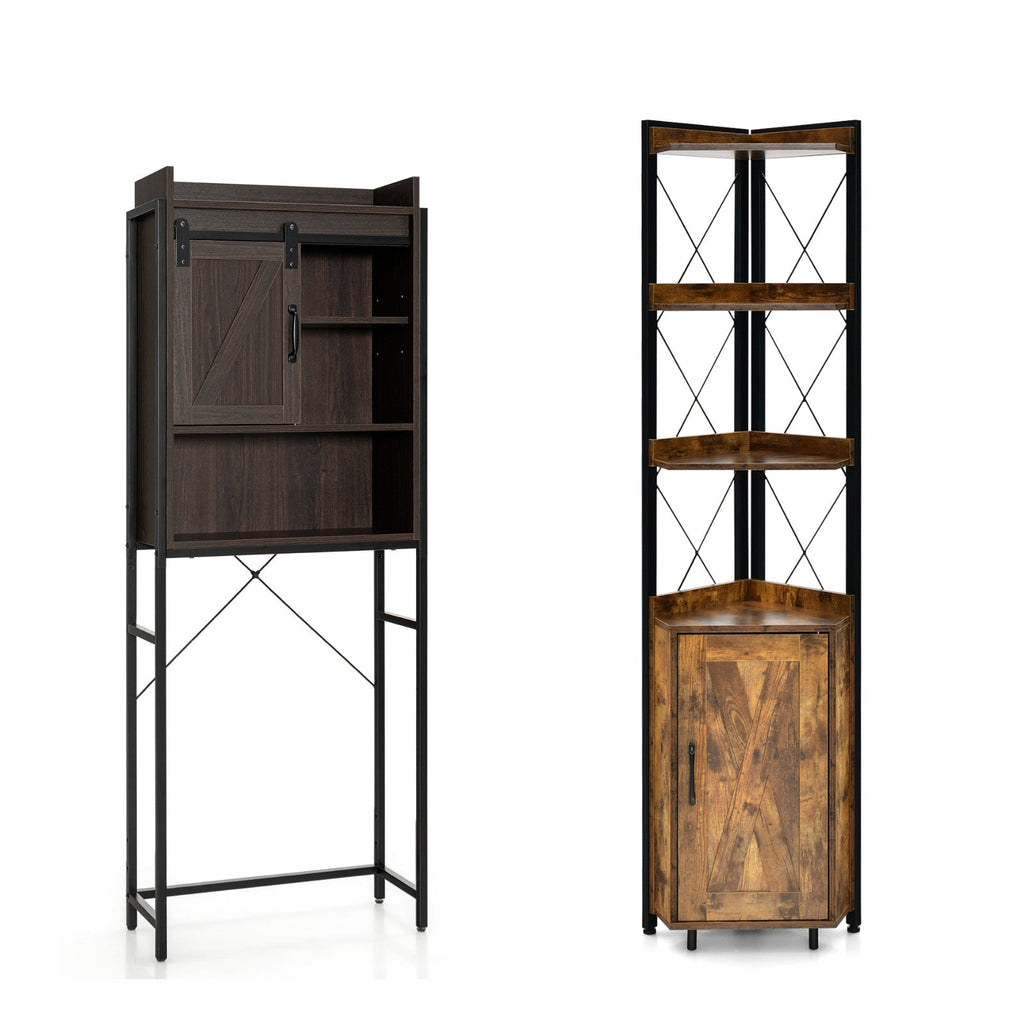 2-Piece Bathroom Storage Bundle: Over-the-Toilet Cabinet + Tall Corner Shelf