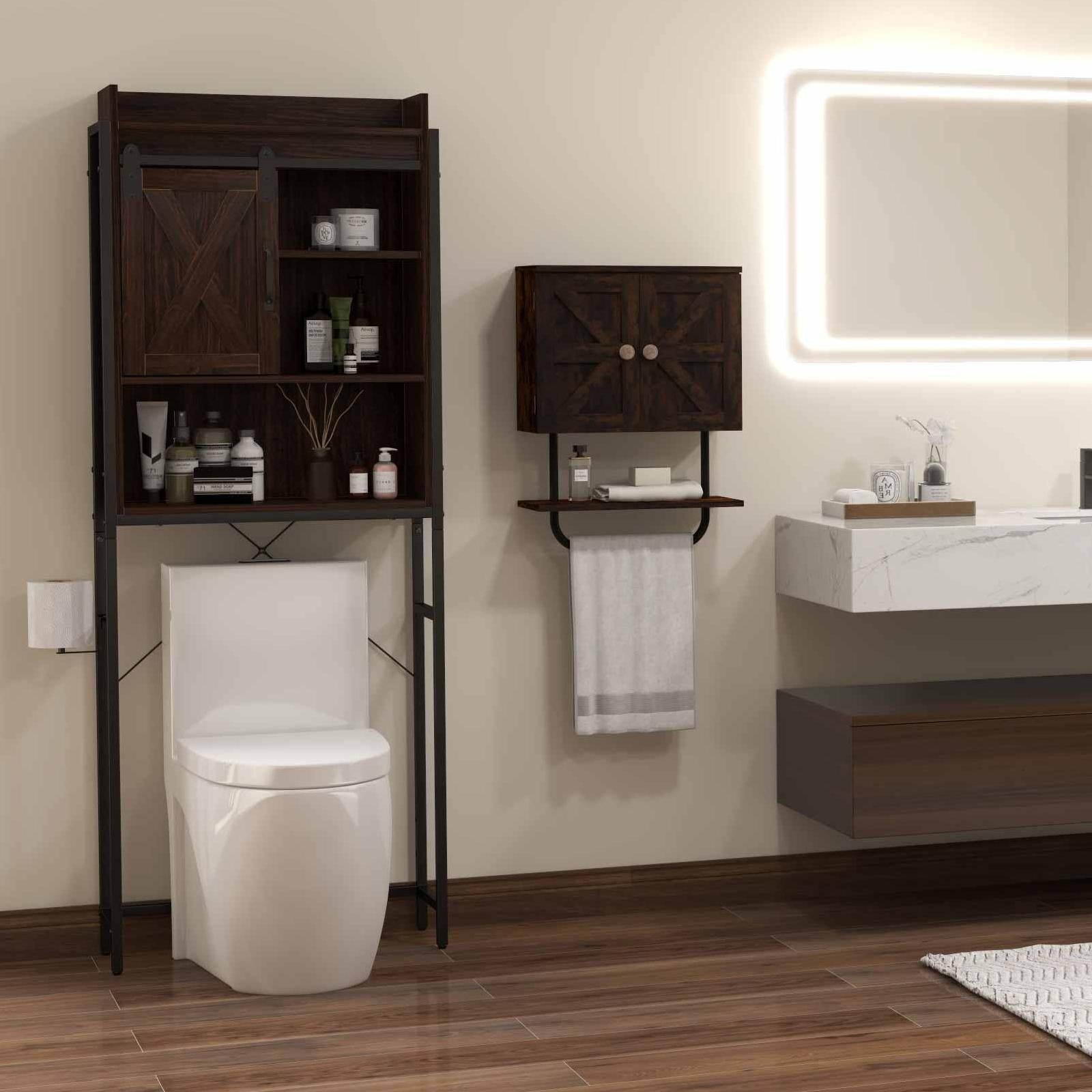 2-Piece Bathroom Storage Bundle: Over-the-Toilet Cabinet + Tall Corner Shelf