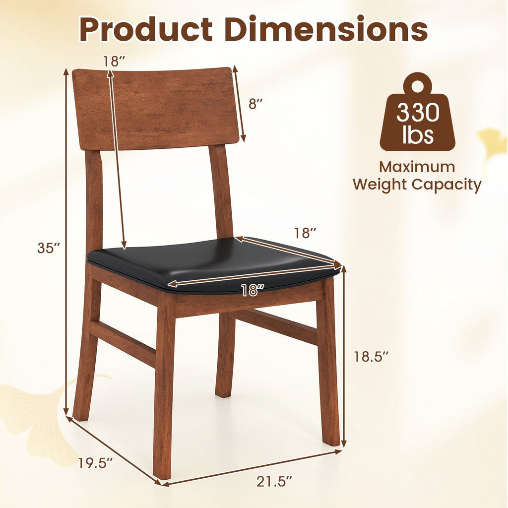 Dining Chairs Set of 2 with Rubber Wood Legs and Faux Leather Upholstered Seat-Black