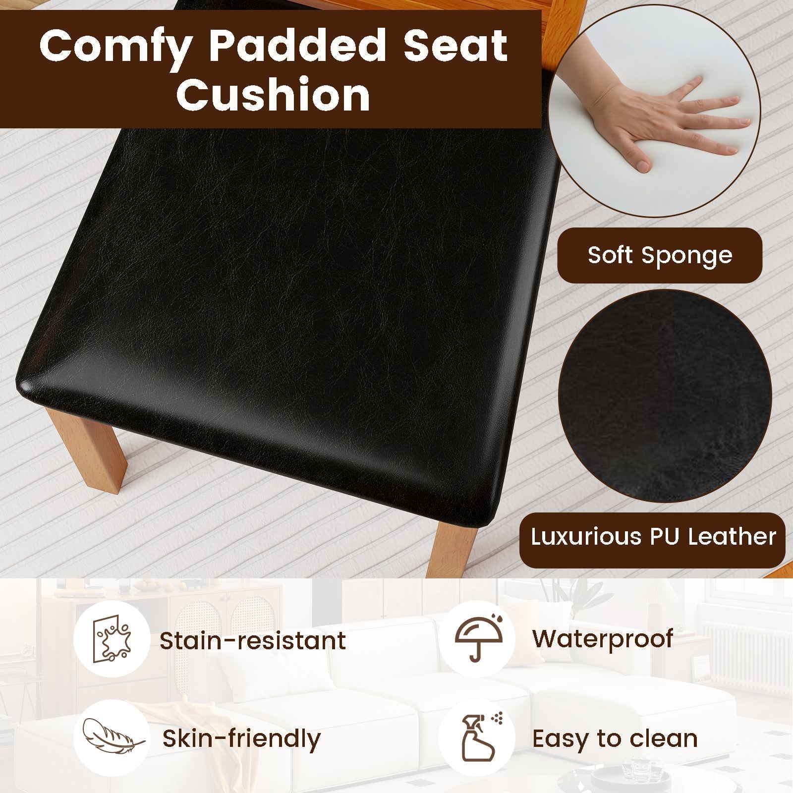 Set of 2 Wooden Dining Chair with Rubber Wood Legs for Living Room