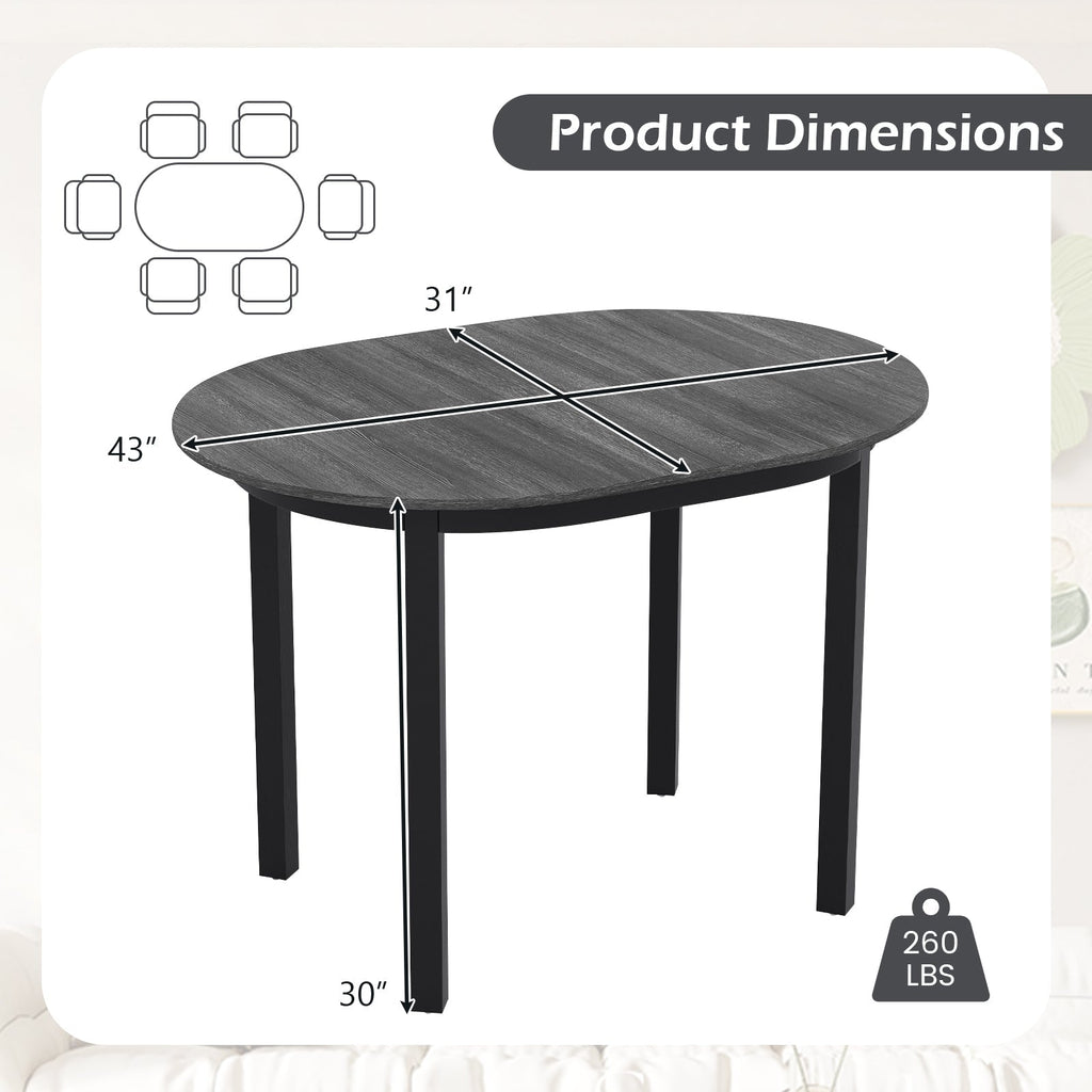 43 Inch Wooden Dining Table with Rubber Wood Legs for 2-4 People-Black
